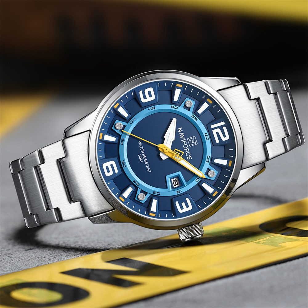 Naviforce 8044 Gents Chain Watch - Blue Dial- Silver Bezel- Silver Chain- TF Code NF937CM_img_3