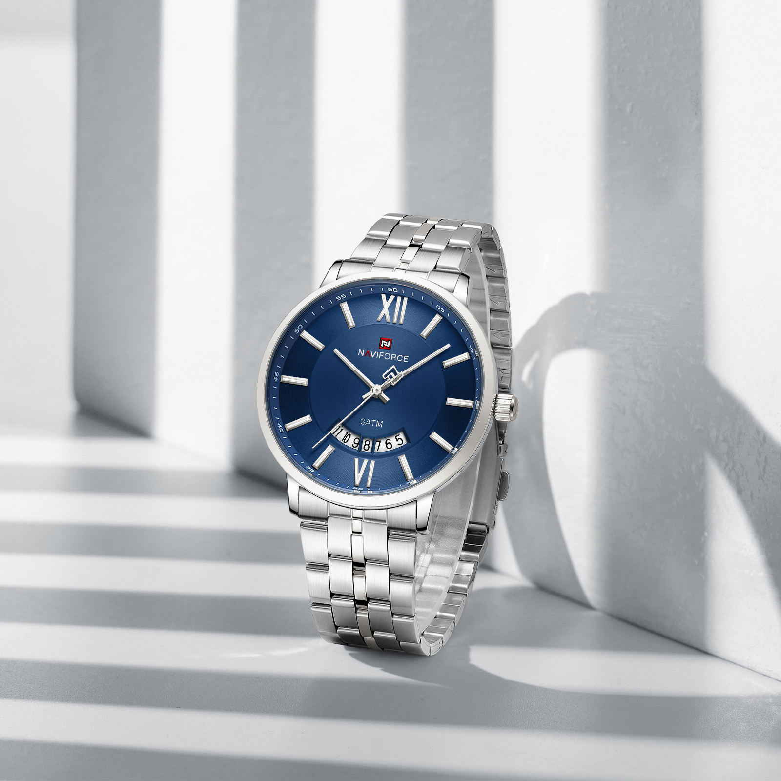 Naviforce 9238 Gents Chain Watch- Blue Dial- Silver Bezel- Silver Chain- TF Code NF935CM_img_2