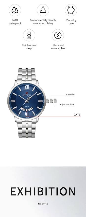 Naviforce 9238 Gents Chain Watch- Blue Dial- Silver Bezel- Silver Chain- TF Code NF935CM_img_5