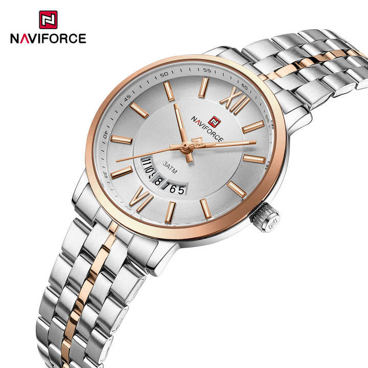 Naviforce 9238 Gents Chain Watch- Silver Dial- Rose Golden Bezel- Silver+Rose Golden Chain- TF Code NF936CM_img_1