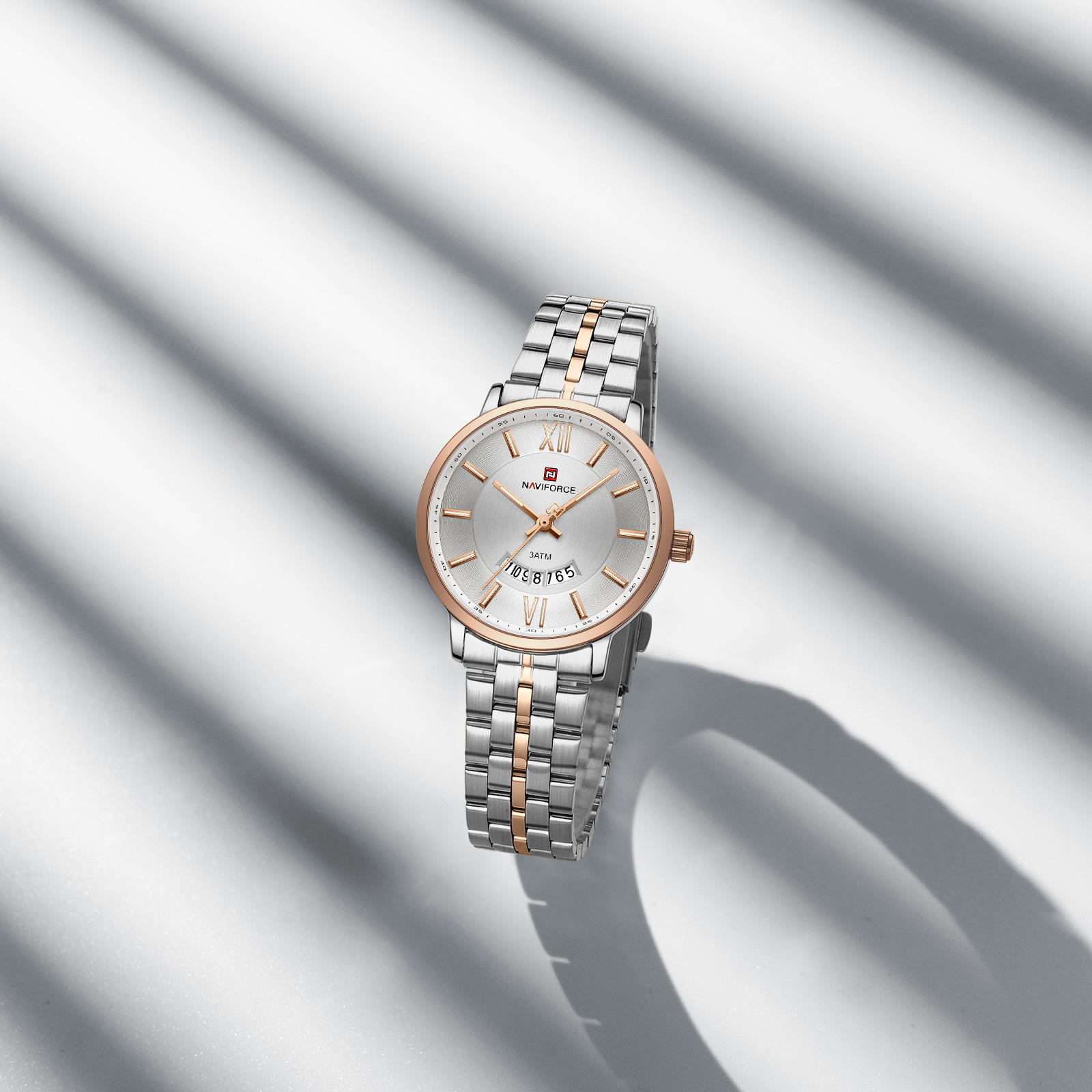 Naviforce 9238 Gents Chain Watch- Silver Dial- Rose Golden Bezel- Silver+Rose Golden Chain- TF Code NF936CM_img_2