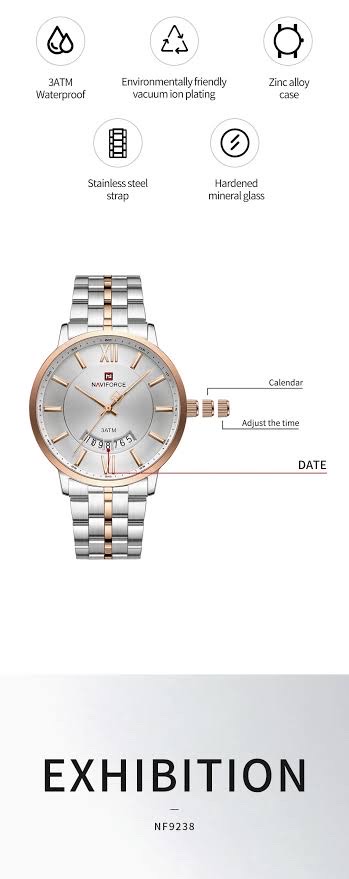 Naviforce 9238 Gents Chain Watch- Silver Dial- Rose Golden Bezel- Silver+Rose Golden Chain- TF Code NF936CM_img_4
