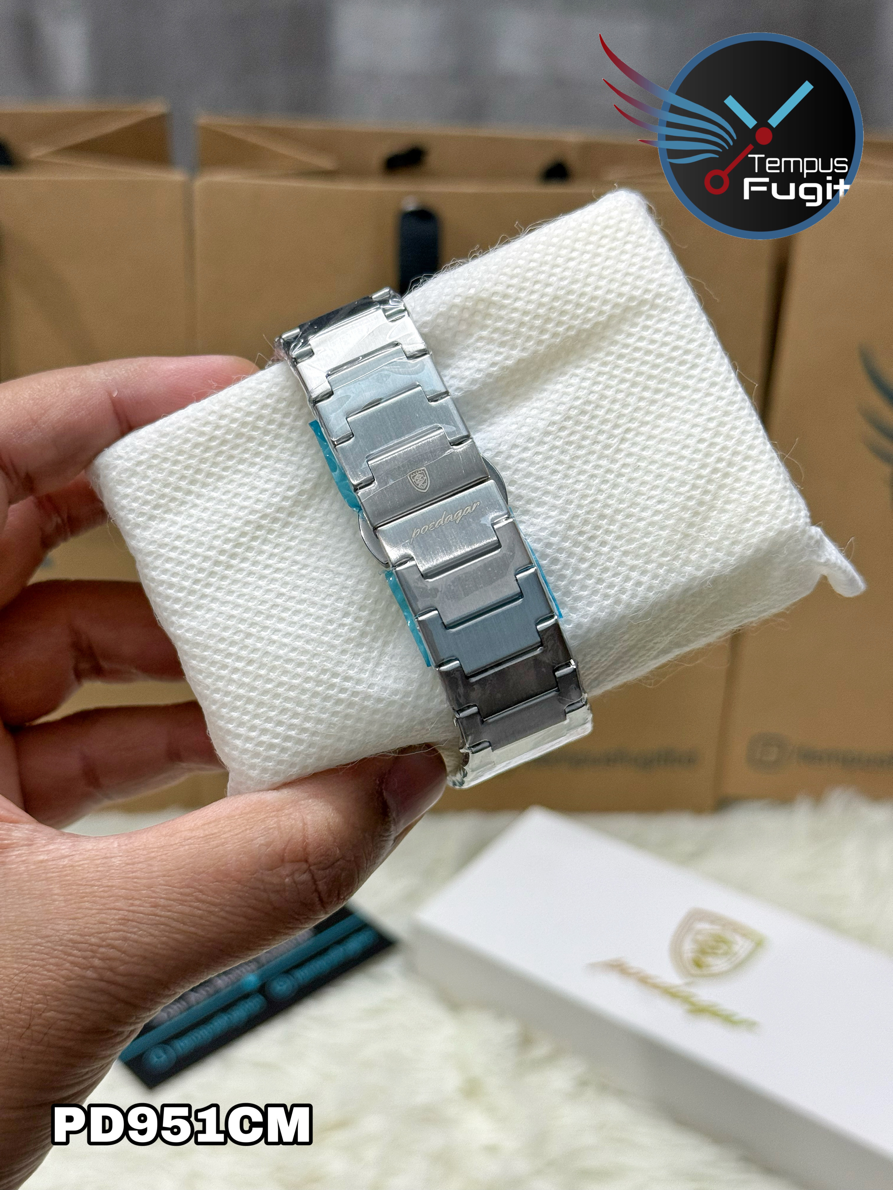 Poedagar 970 Gents Chronograph Chain Watch- Silver+Black Dial- Silver Bezel- Silver Chain- TF Code PD951CM_img_6