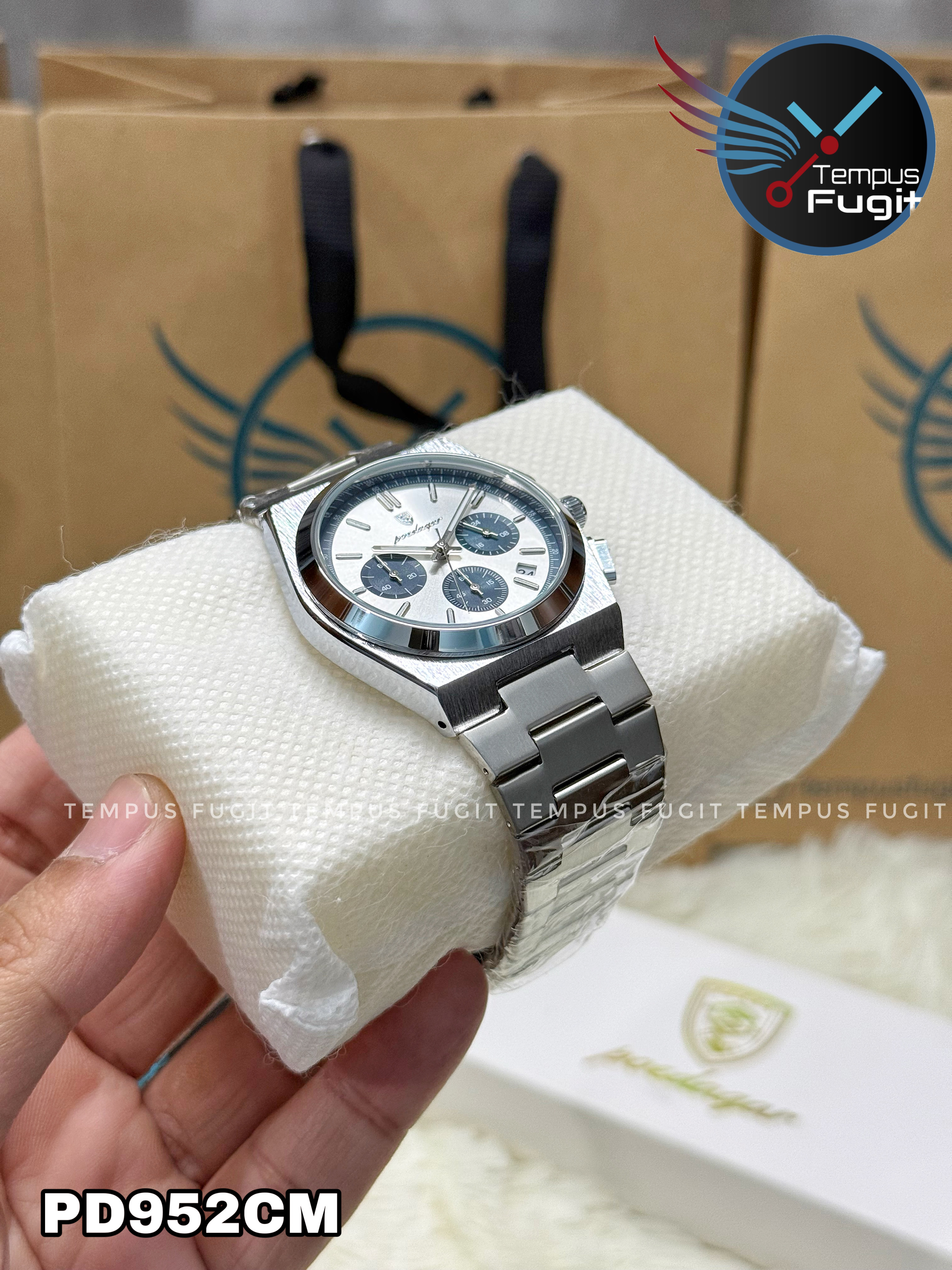 Poedagar 970 Gents Chronograph Chain Watch- Silver+Blue Dial- Silver Bezel- Silver Chain- TF Code PD952CM_img_3