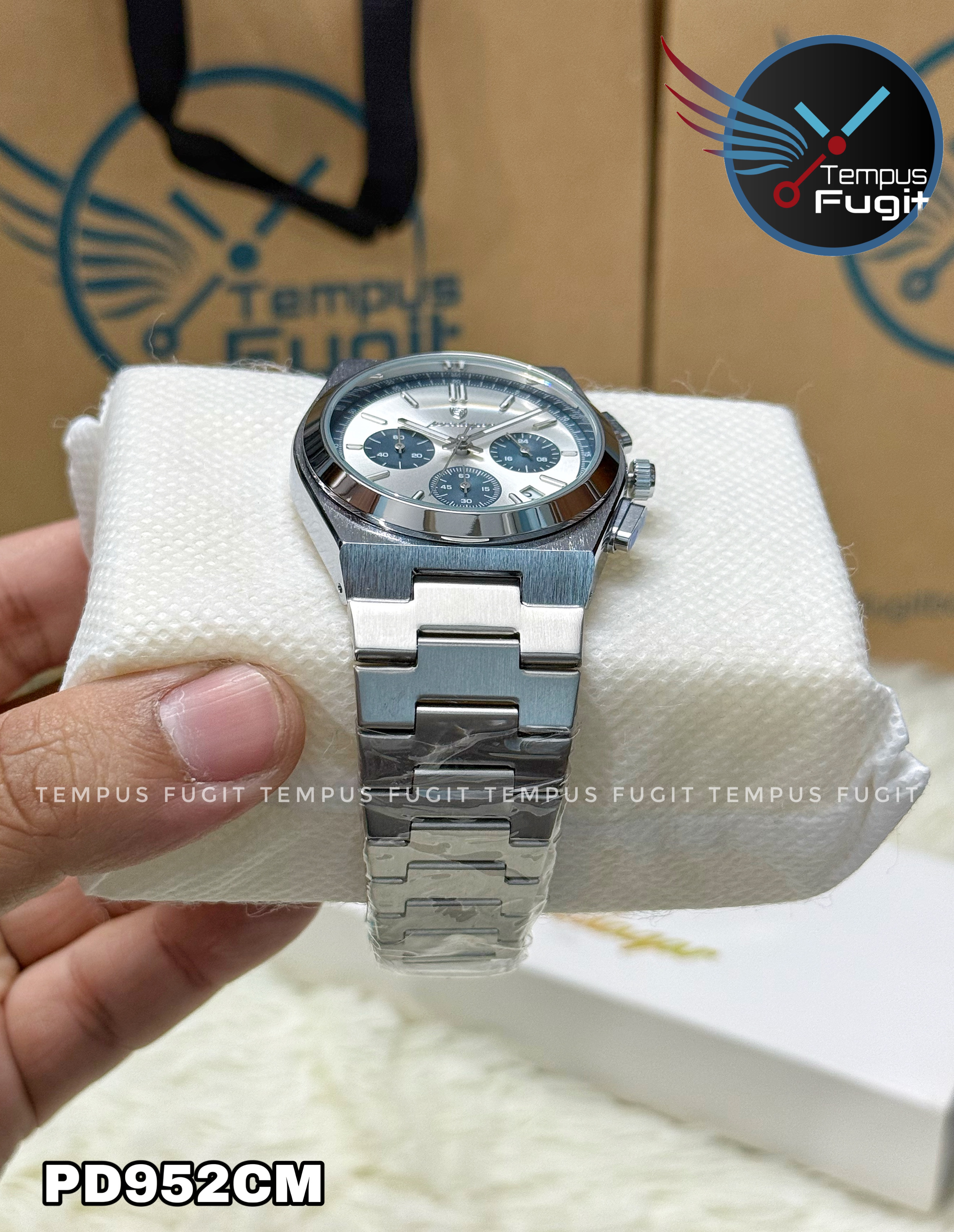 Poedagar 970 Gents Chronograph Chain Watch- Silver+Blue Dial- Silver Bezel- Silver Chain- TF Code PD952CM_img_5