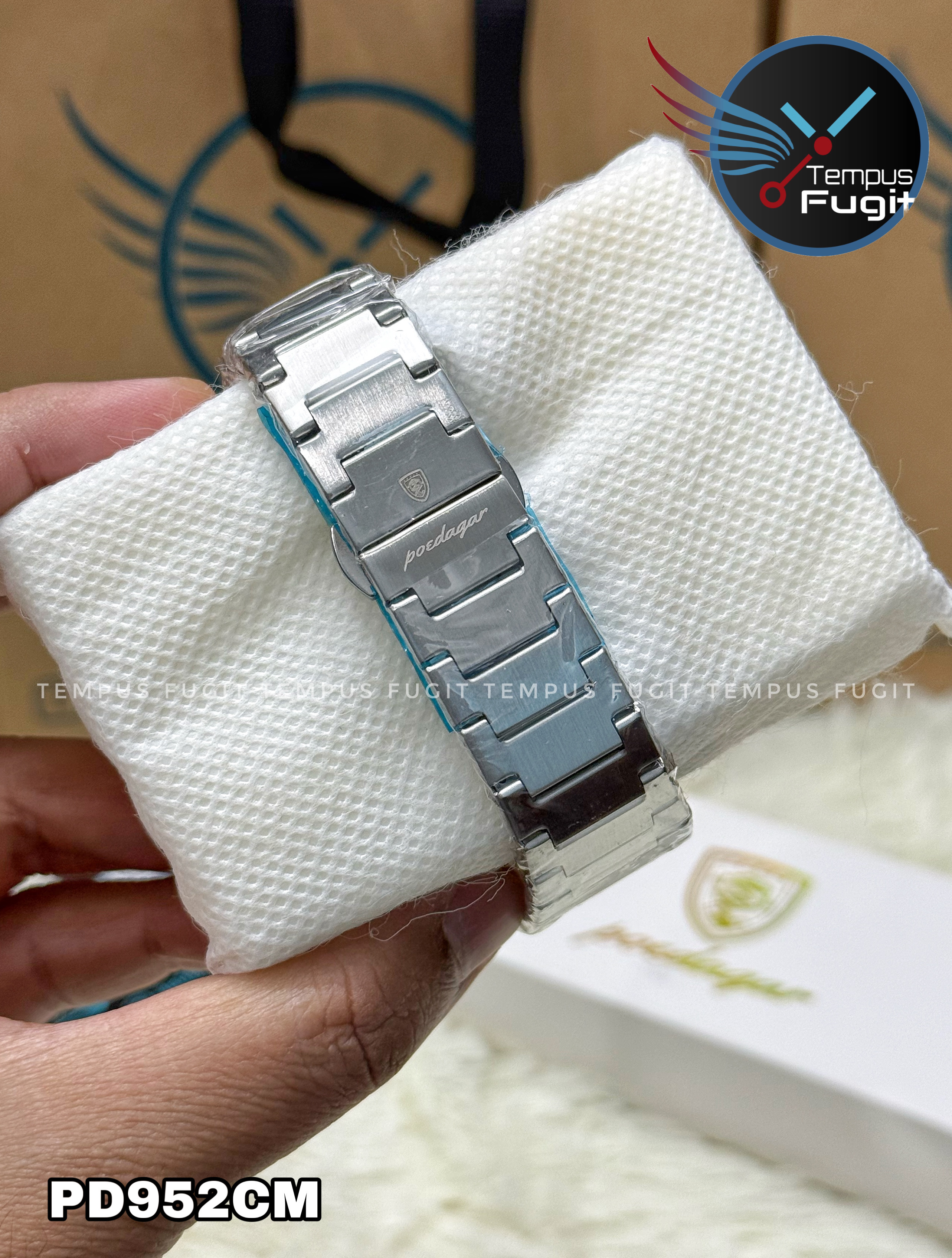 Poedagar 970 Gents Chronograph Chain Watch- Silver+Blue Dial- Silver Bezel- Silver Chain- TF Code PD952CM_img_7