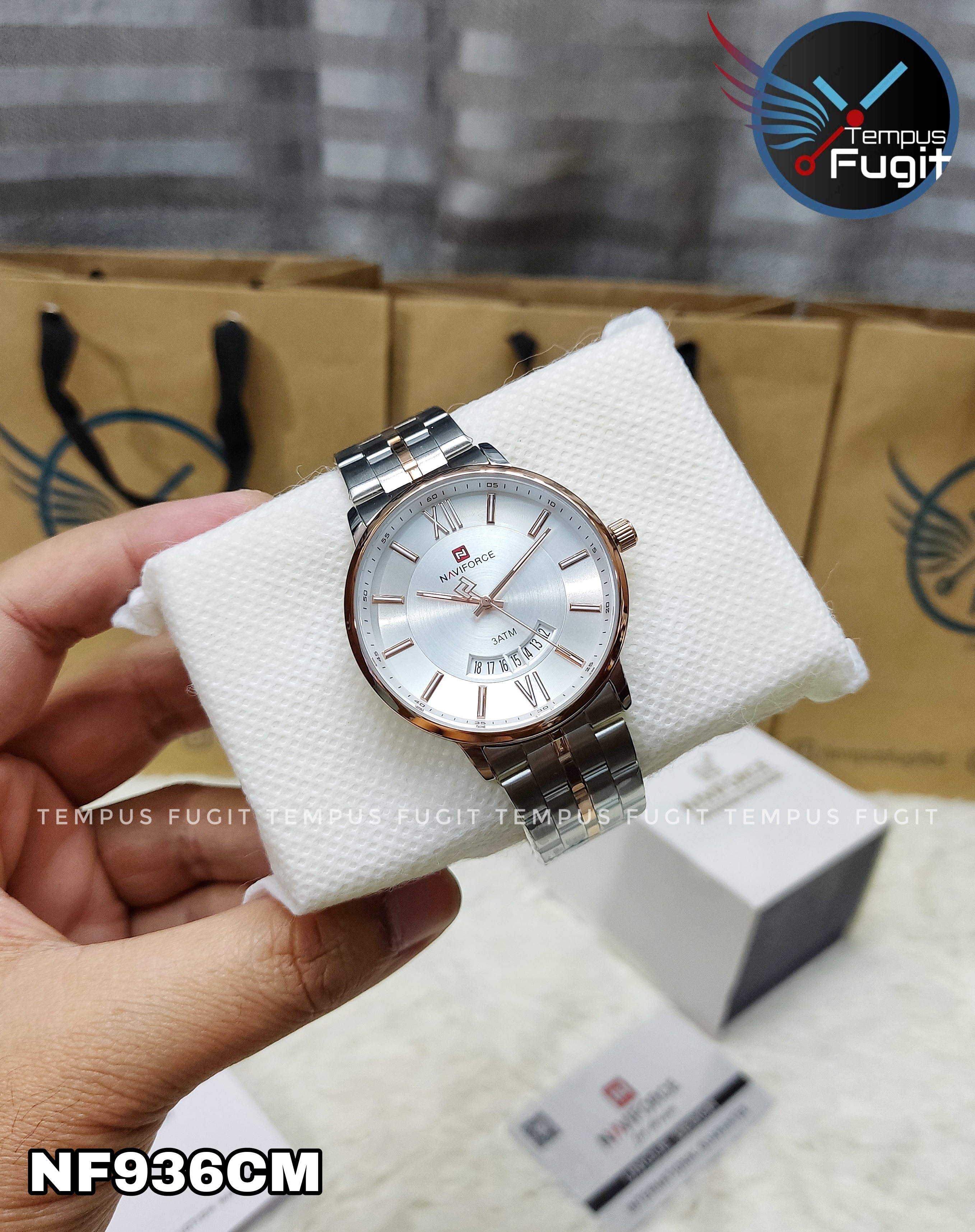 Naviforce 9238 Gents Chain Watch- Silver Dial- Rose Golden Bezel- Silver+Rose Golden Chain- TF Code NF936CM_img_8