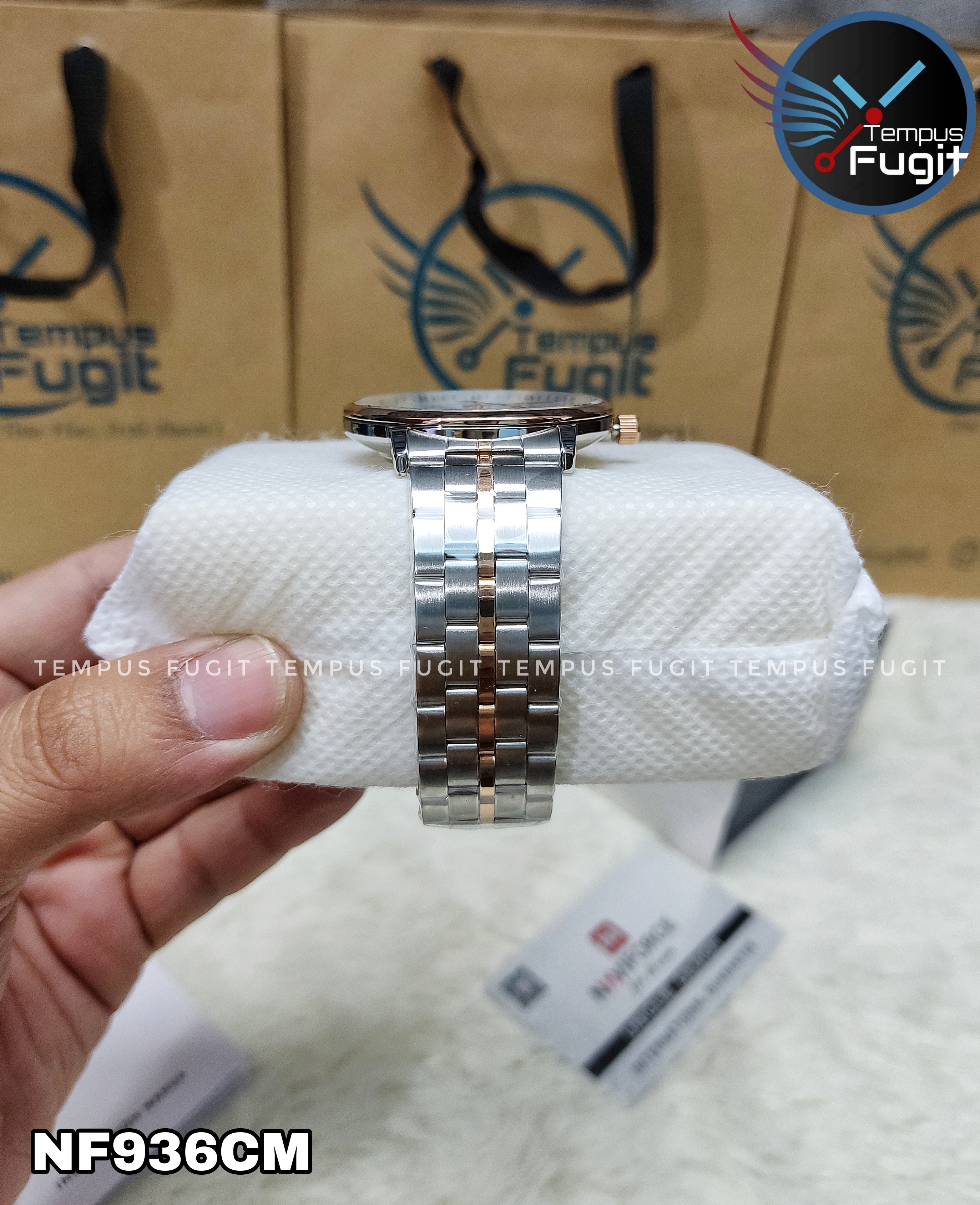 Naviforce 9238 Gents Chain Watch- Silver Dial- Rose Golden Bezel- Silver+Rose Golden Chain- TF Code NF936CM_img_9