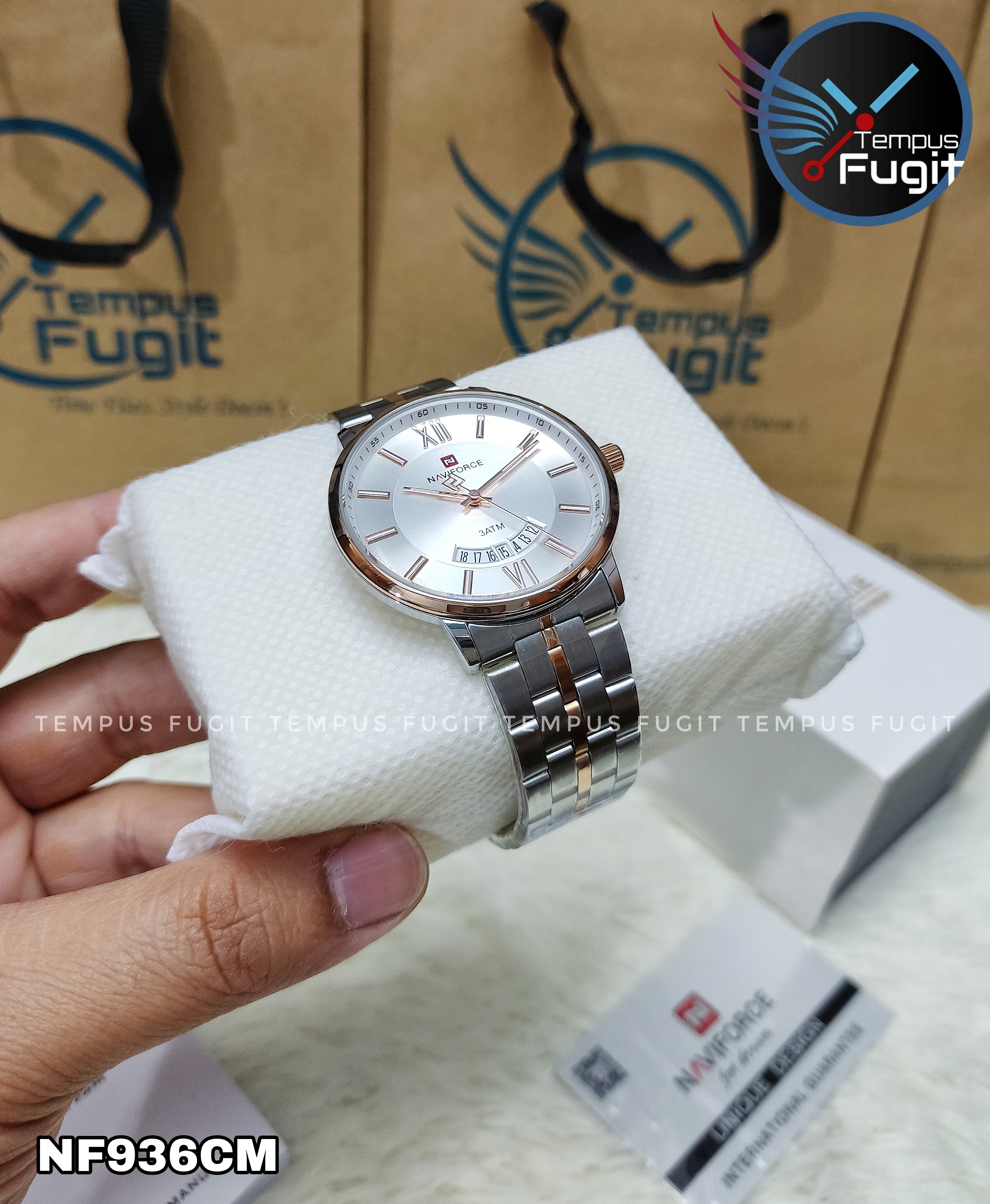 Naviforce 9238 Gents Chain Watch- Silver Dial- Rose Golden Bezel- Silver+Rose Golden Chain- TF Code NF936CM_img_10