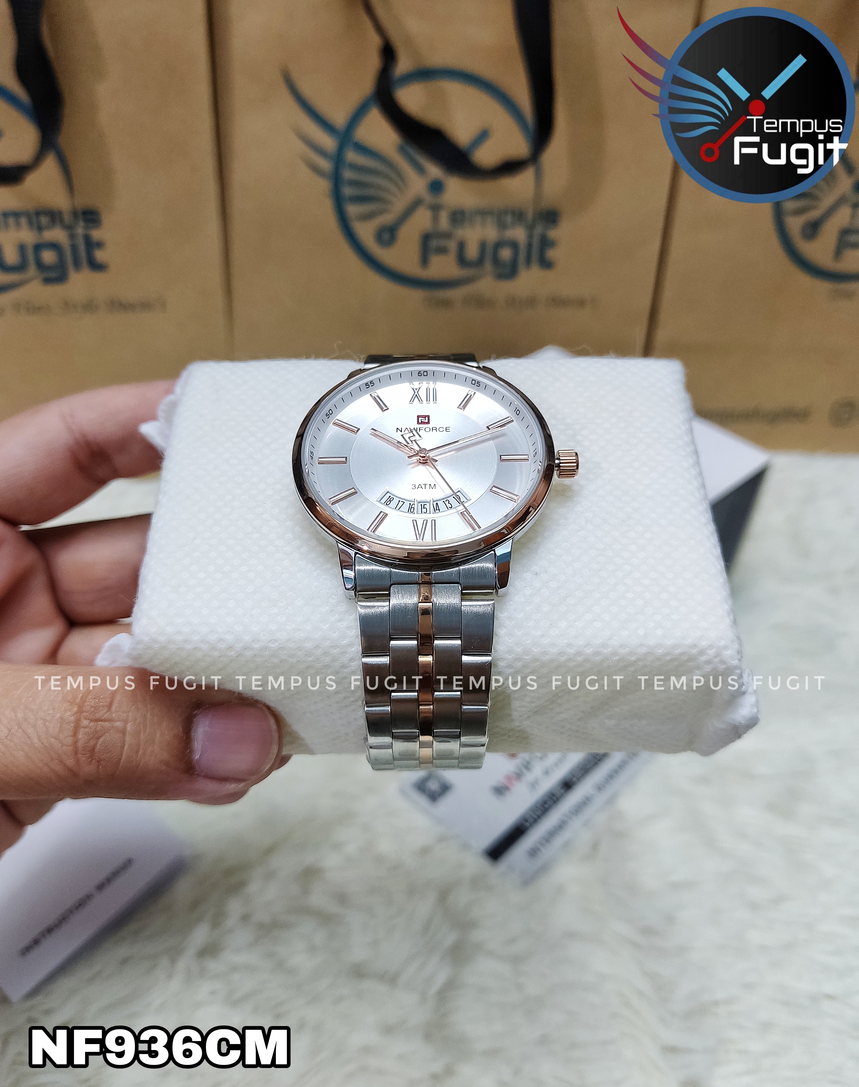 Naviforce 9238 Gents Chain Watch- Silver Dial- Rose Golden Bezel- Silver+Rose Golden Chain- TF Code NF936CM_img_11