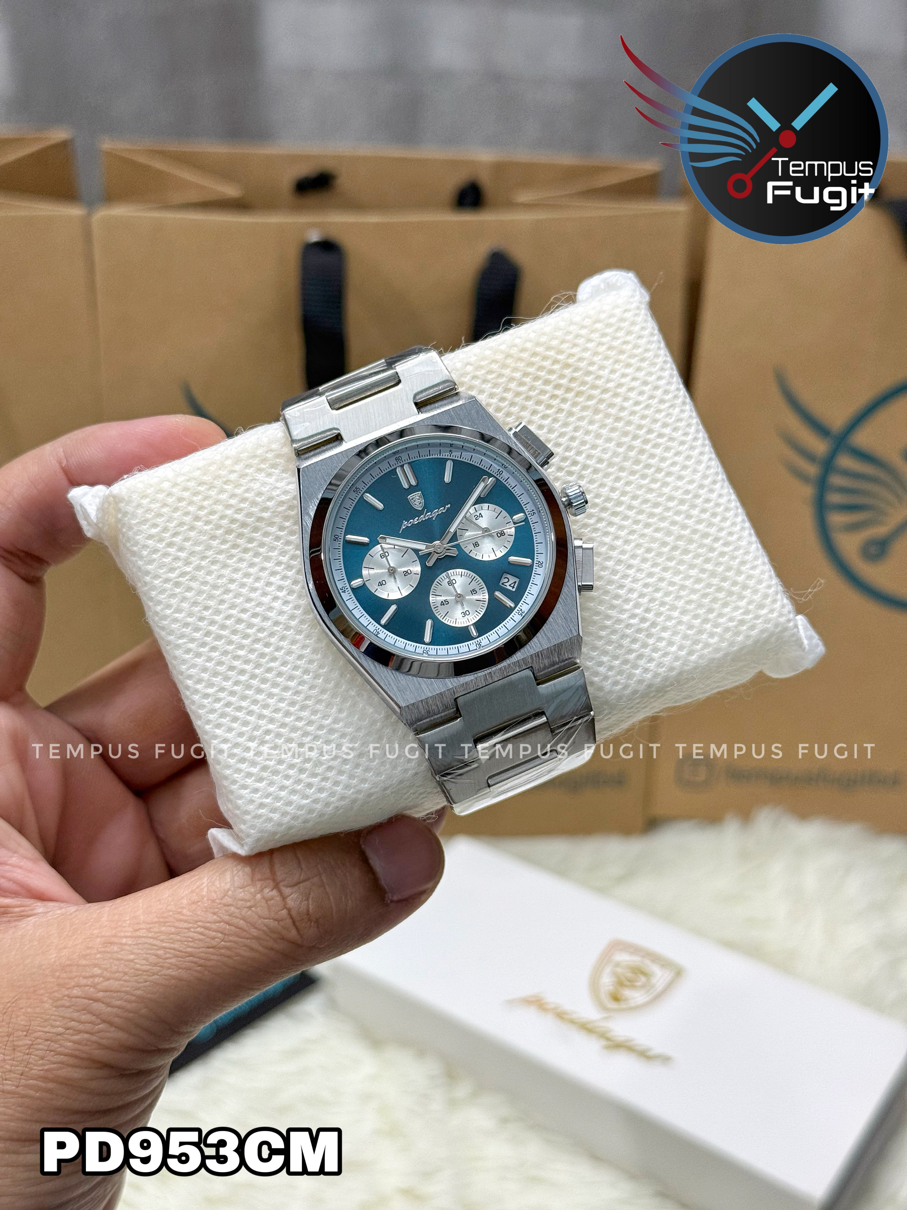 Poedagar 970 Gents Chronograph Chain Watch- Blue Dial- Silver Bezel- Silver Chain- TF Code PD953CM_img_6