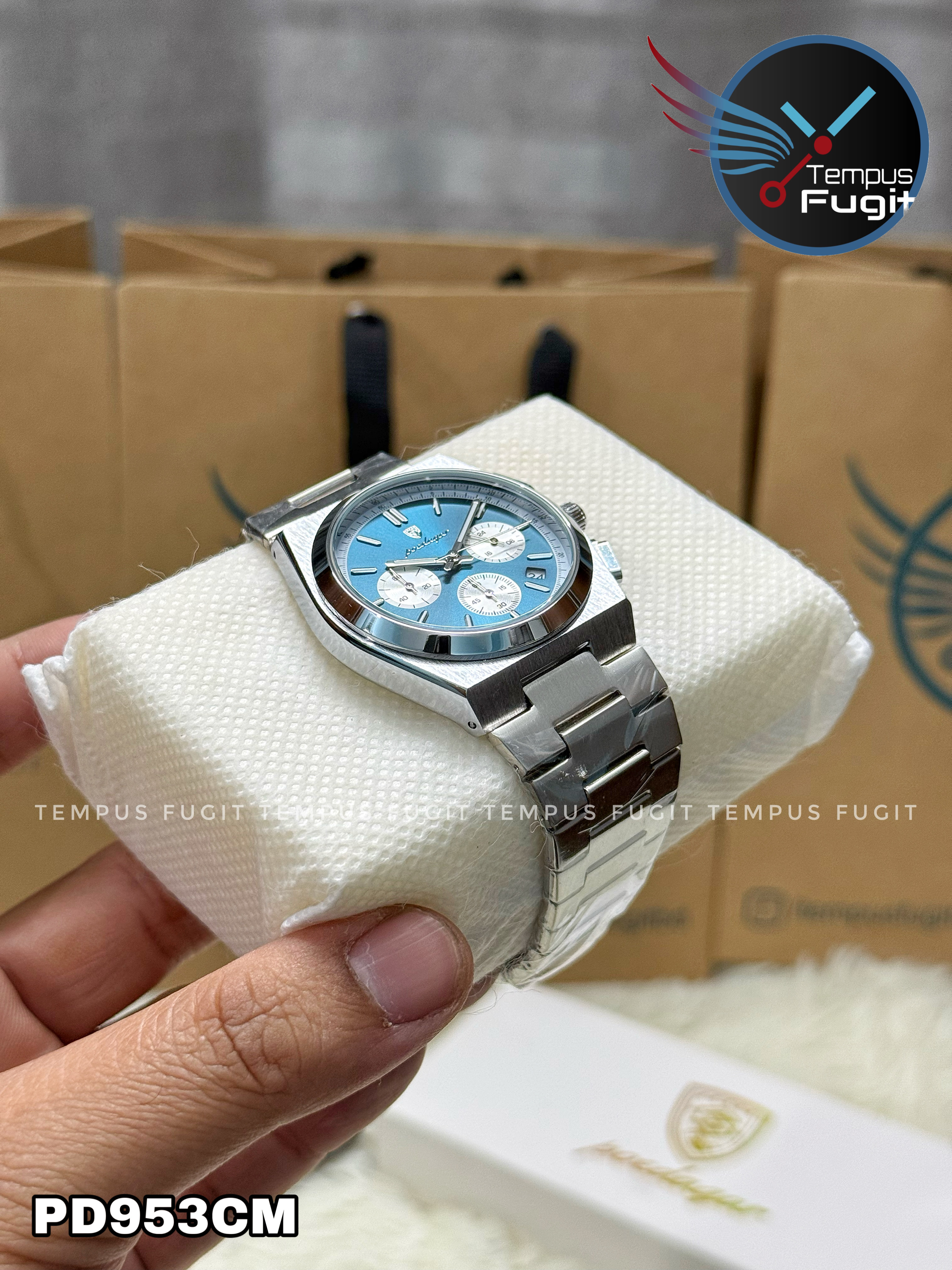 Poedagar 970 Gents Chronograph Chain Watch- Blue Dial- Silver Bezel- Silver Chain- TF Code PD953CM_img_7