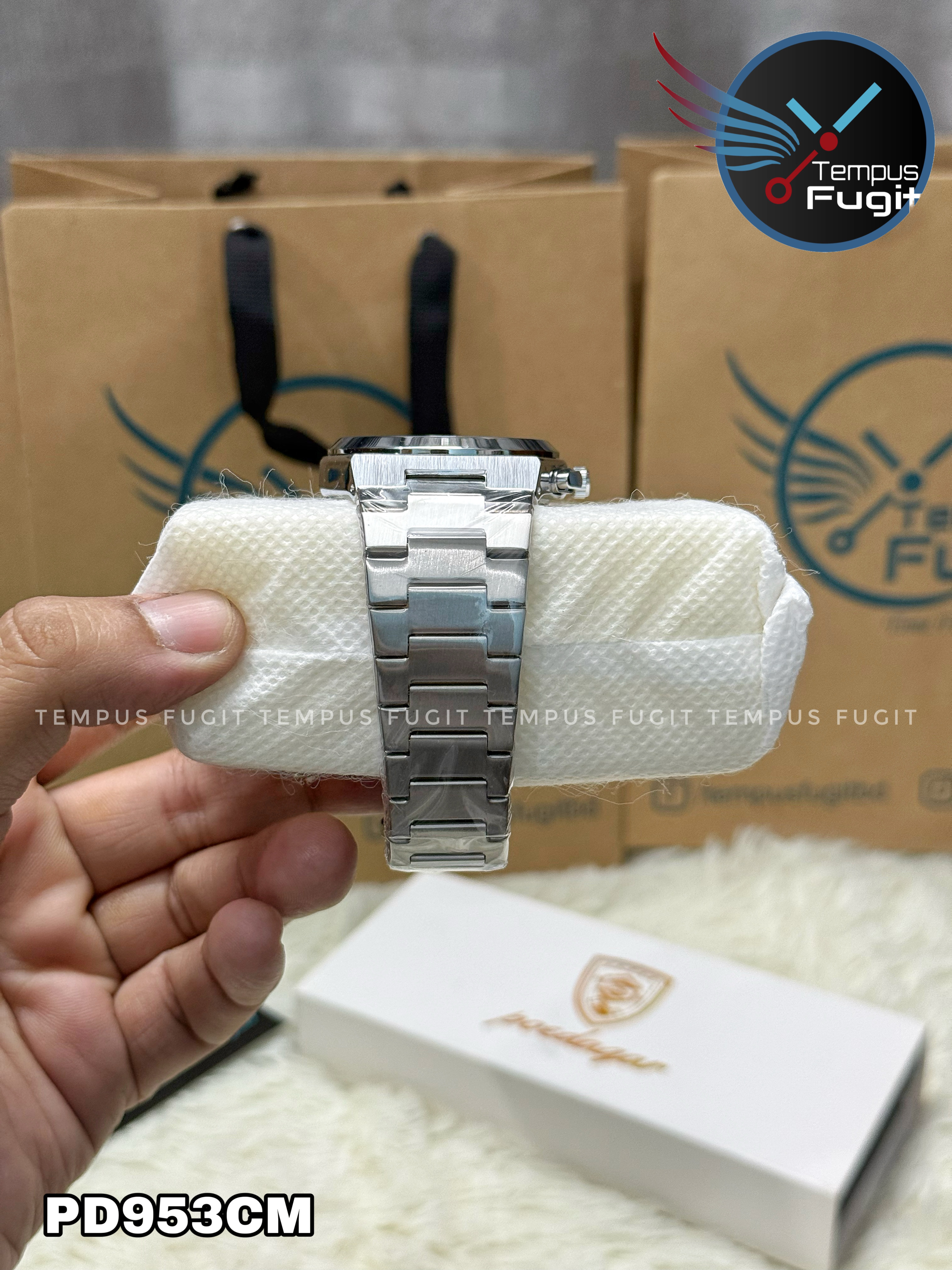 Poedagar 970 Gents Chronograph Chain Watch- Blue Dial- Silver Bezel- Silver Chain- TF Code PD953CM_img_9