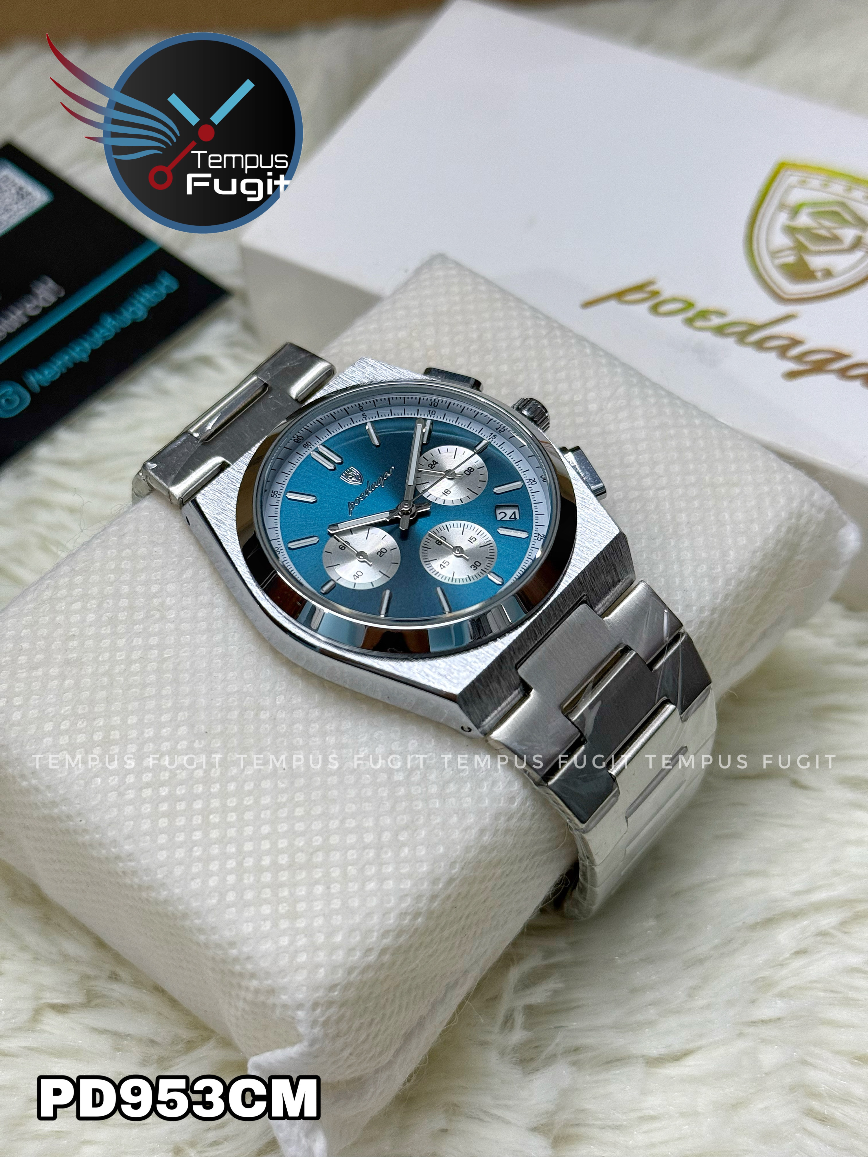 Poedagar 970 Gents Chronograph Chain Watch- Blue Dial- Silver Bezel- Silver Chain- TF Code PD953CM_img_10