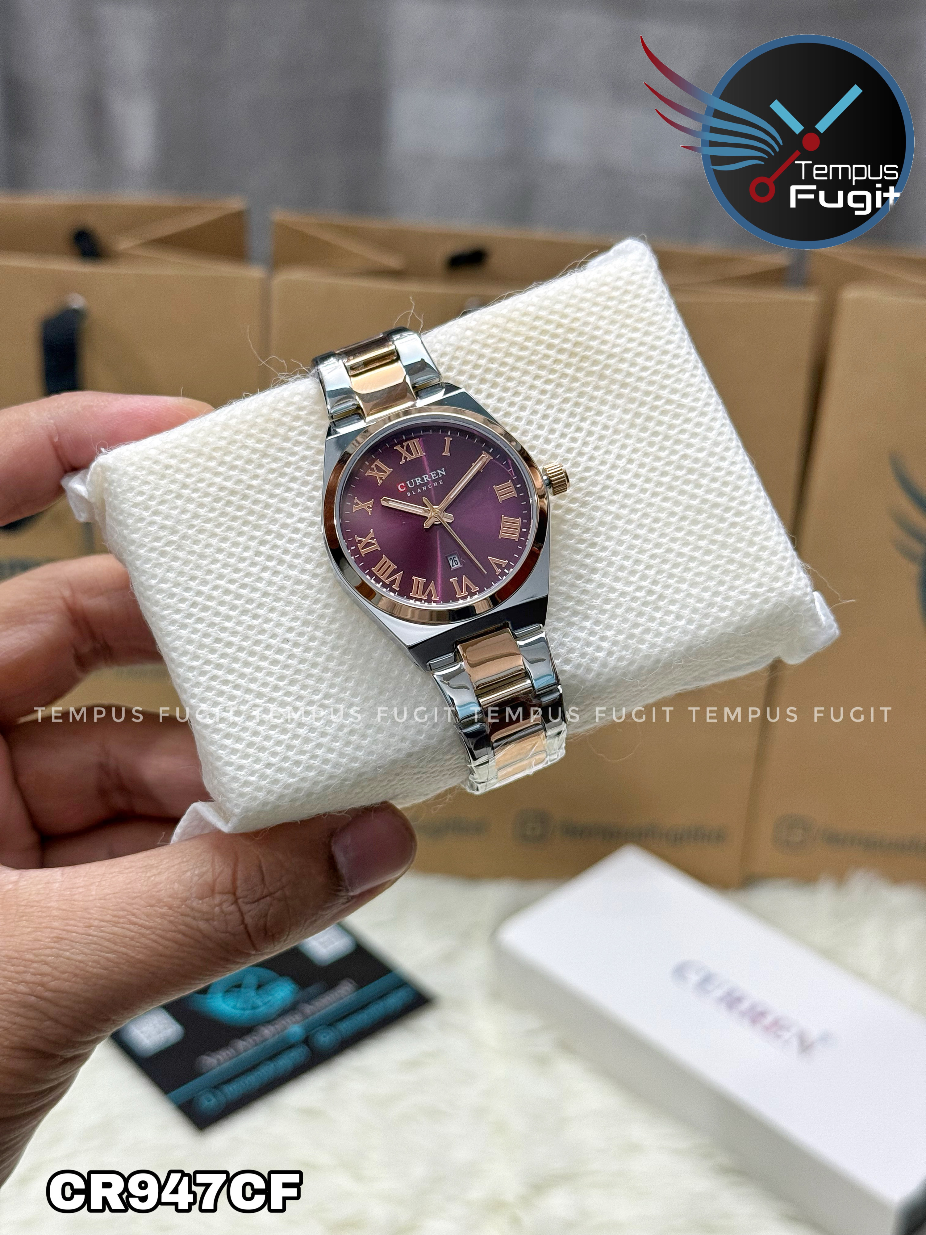 Curren 9095 Ladies Chain Watch- Purple Dial- Rose Golden Bezel- Silver+Rose Golden Chain- TF Code CR947CF_img_8