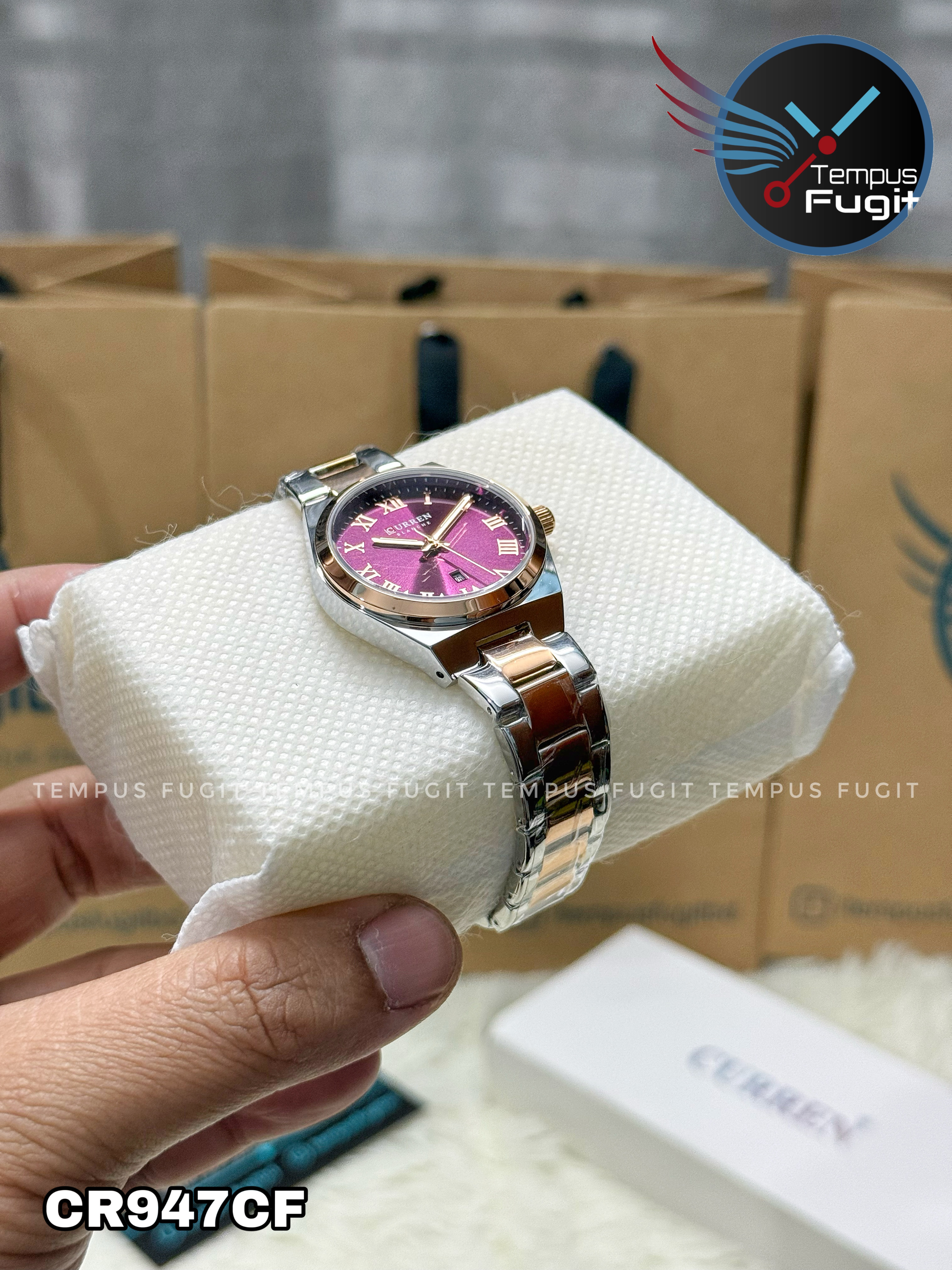 Curren 9095 Ladies Chain Watch- Purple Dial- Rose Golden Bezel- Silver+Rose Golden Chain- TF Code CR947CF_img_9
