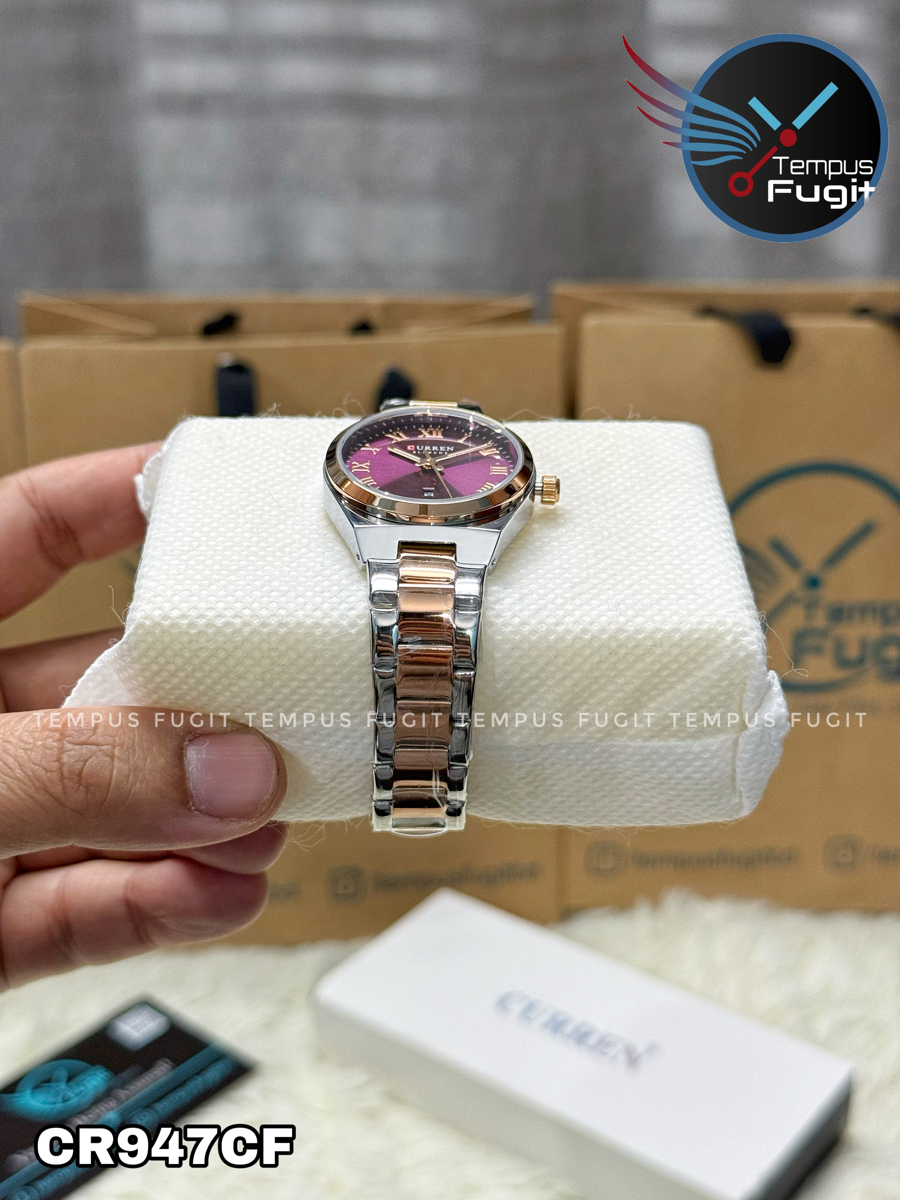 Curren 9095 Ladies Chain Watch- Purple Dial- Rose Golden Bezel- Silver+Rose Golden Chain- TF Code CR947CF_img_10