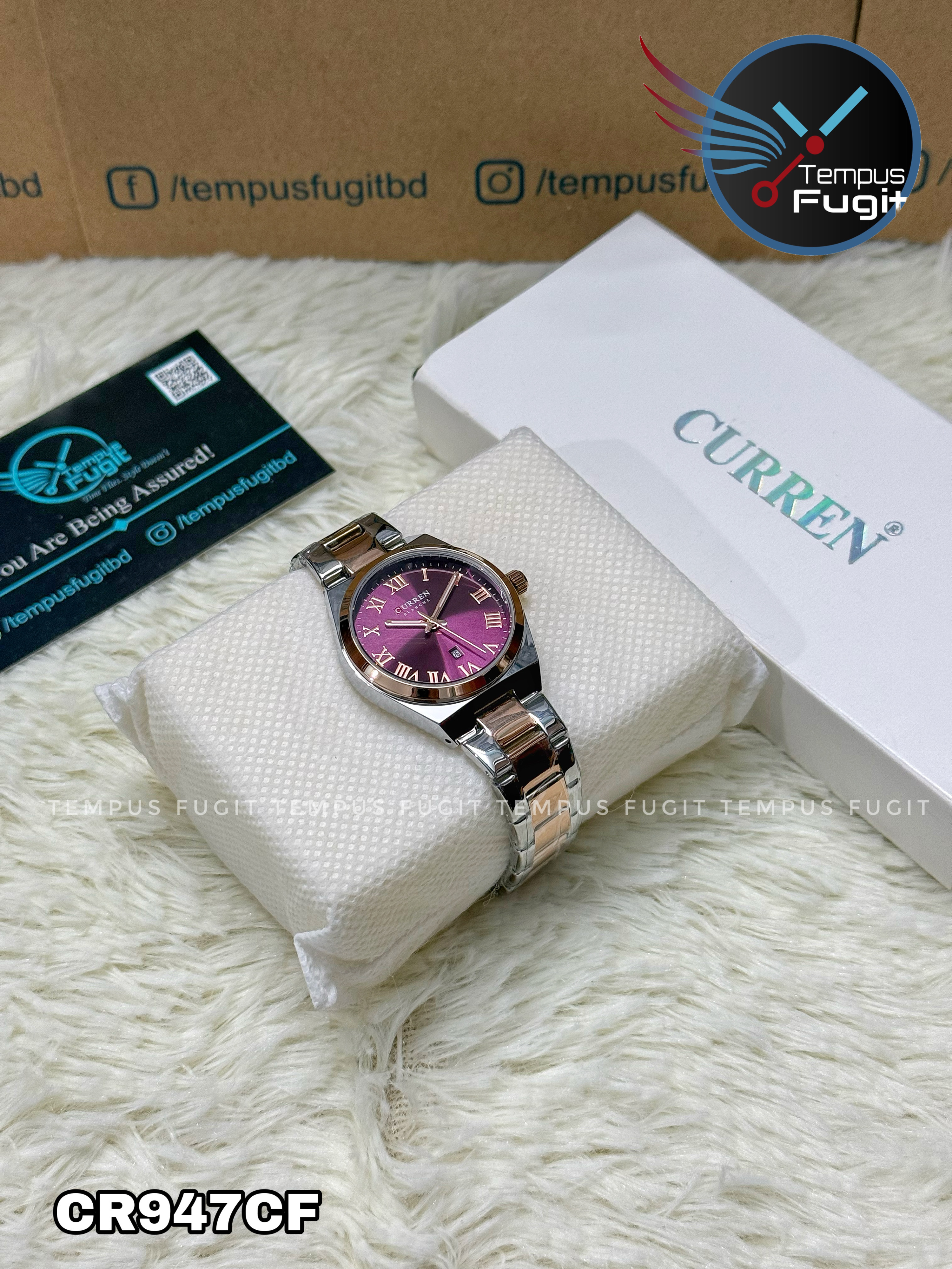Curren 9095 Ladies Chain Watch- Purple Dial- Rose Golden Bezel- Silver+Rose Golden Chain- TF Code CR947CF_img_13