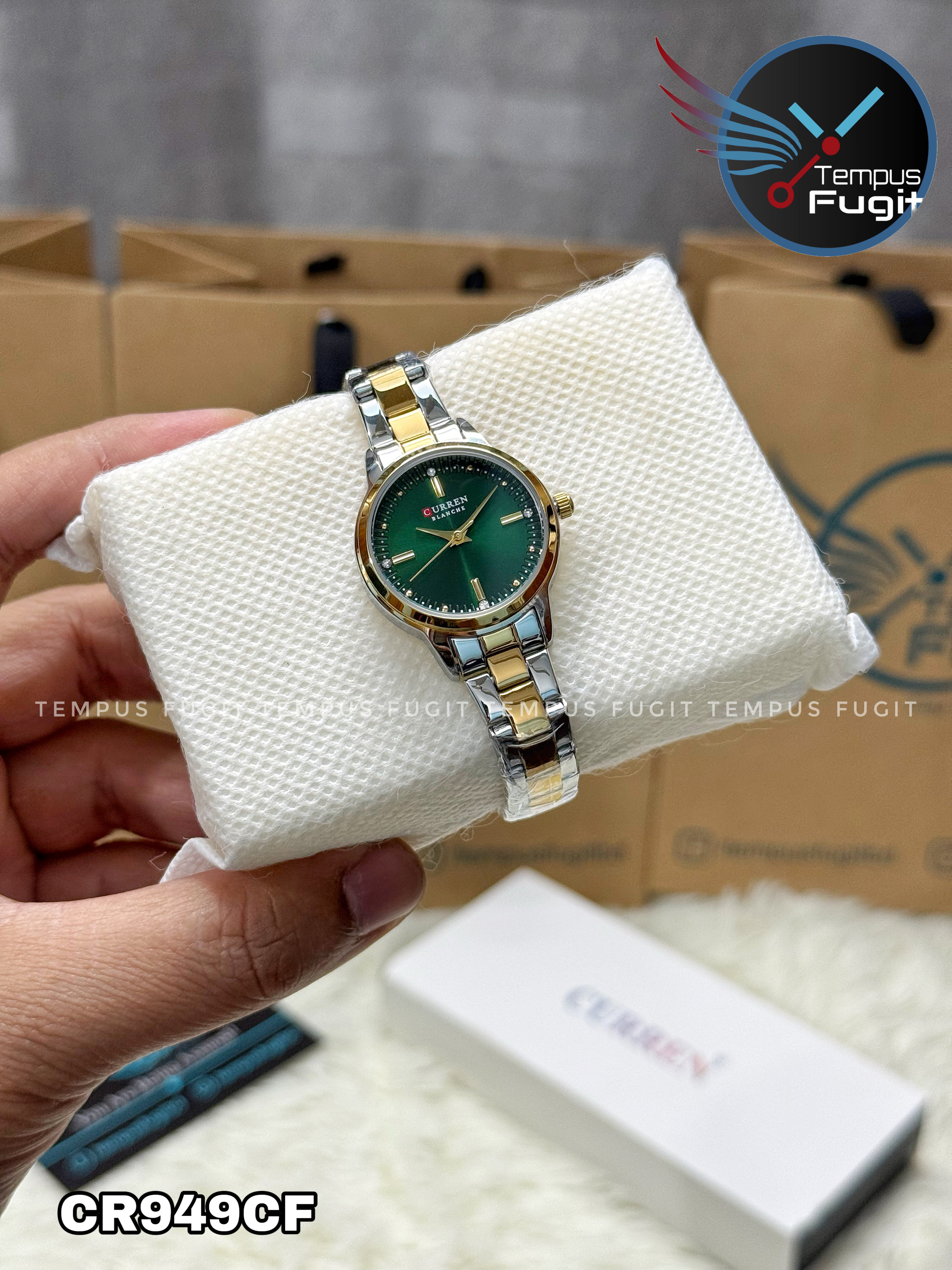 Curren 9094 Ladies Chain Watch- Green Dial- Golden Bezel- Silver+Golden Chain- TF Code CR949CF_img_10