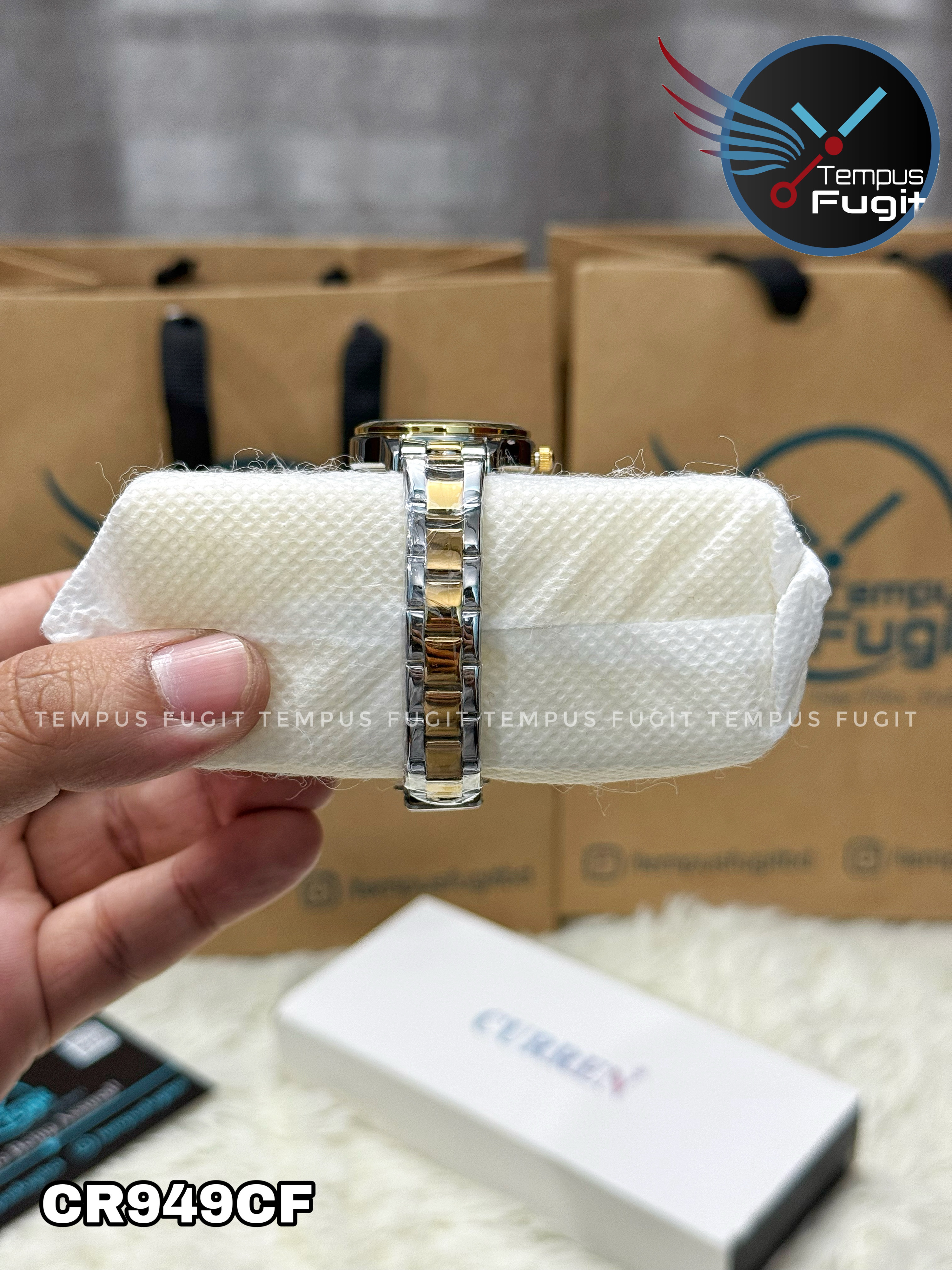 Curren 9094 Ladies Chain Watch- Green Dial- Golden Bezel- Silver+Golden Chain- TF Code CR949CF_img_13