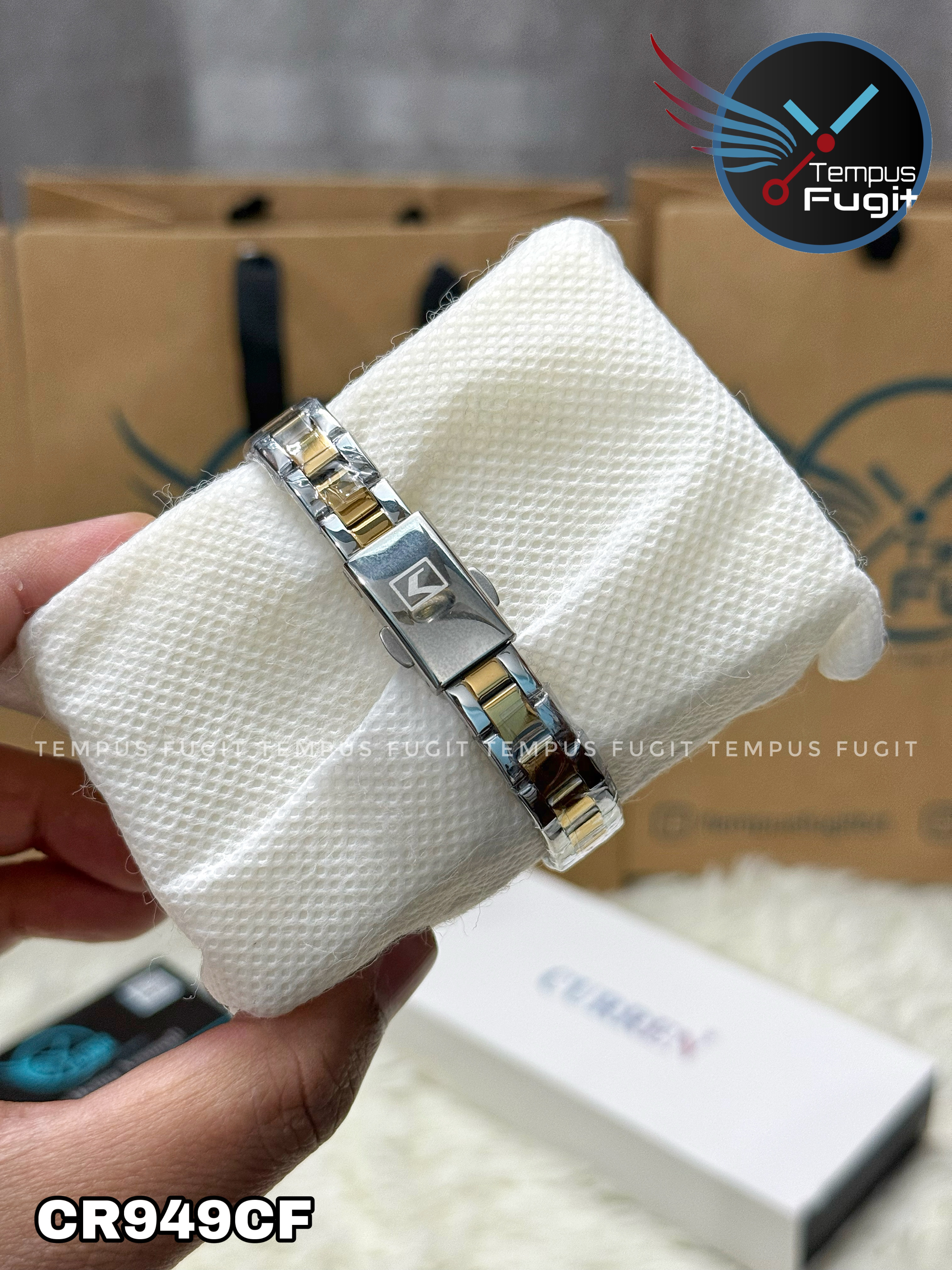 Curren 9094 Ladies Chain Watch- Green Dial- Golden Bezel- Silver+Golden Chain- TF Code CR949CF_img_14