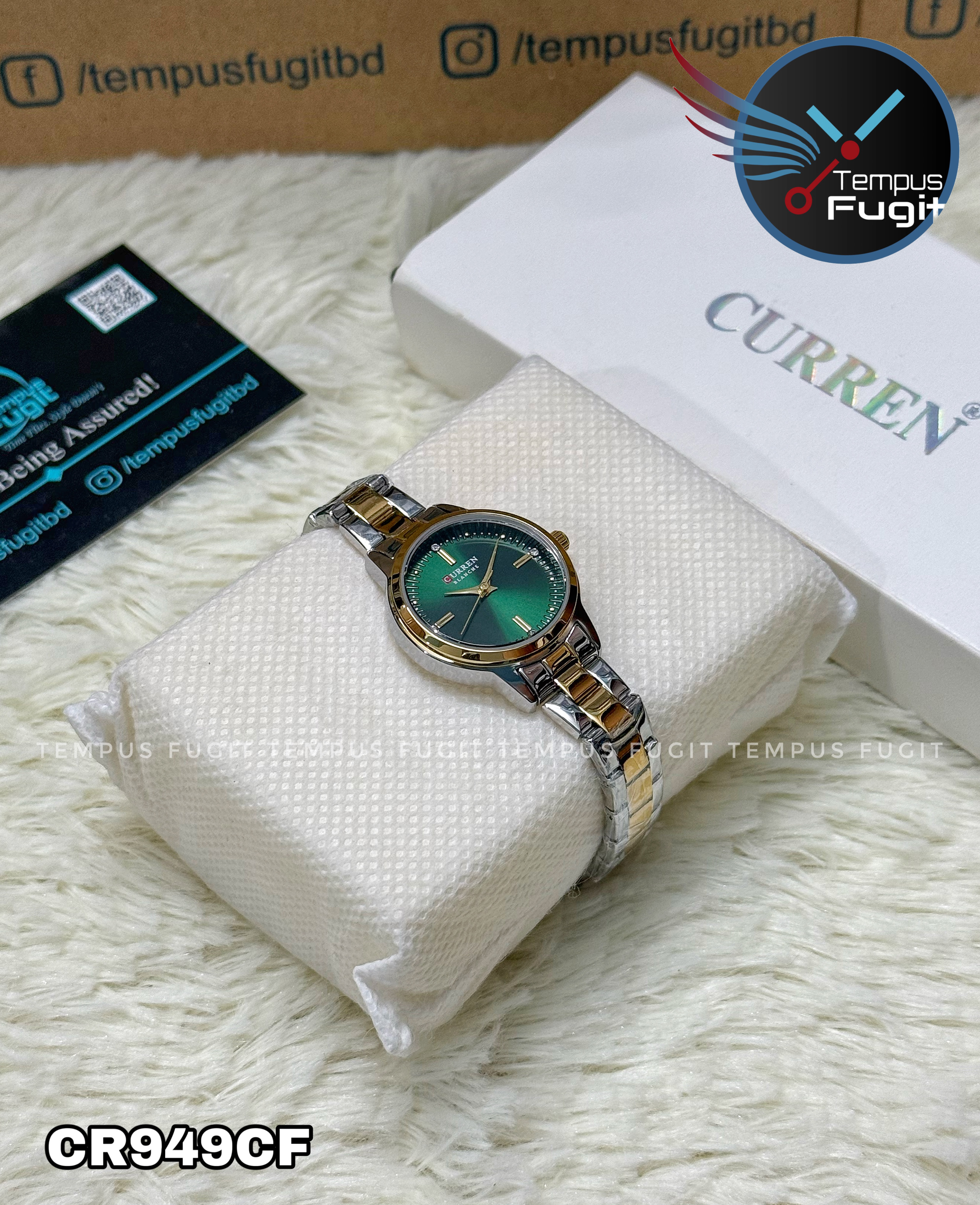 Curren 9094 Ladies Chain Watch- Green Dial- Golden Bezel- Silver+Golden Chain- TF Code CR949CF_img_15