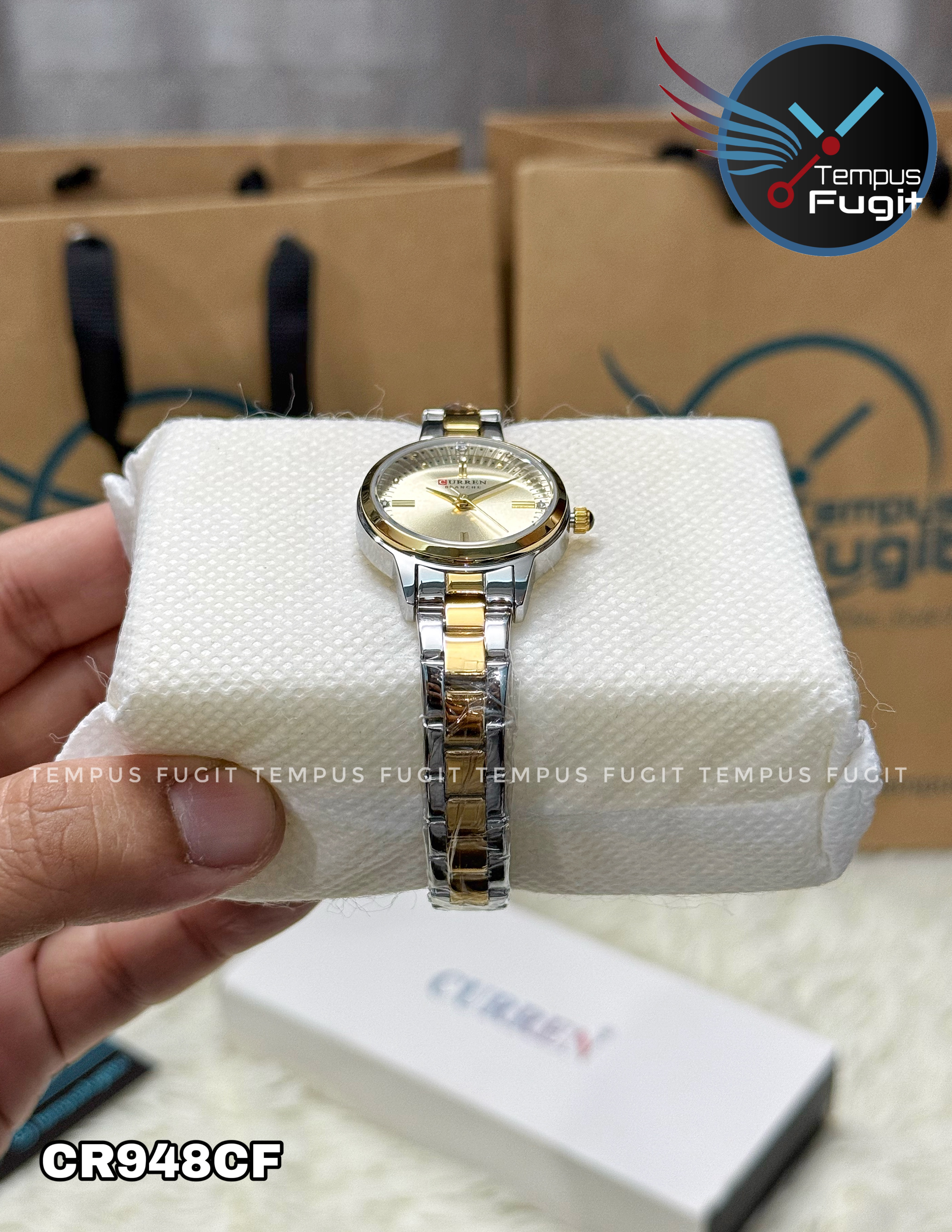 Curren 9094 Ladies Chain Watch- Golden Dial- Golden Bezel- Silver+Golden Chain- TF Code CR948CF_img_5