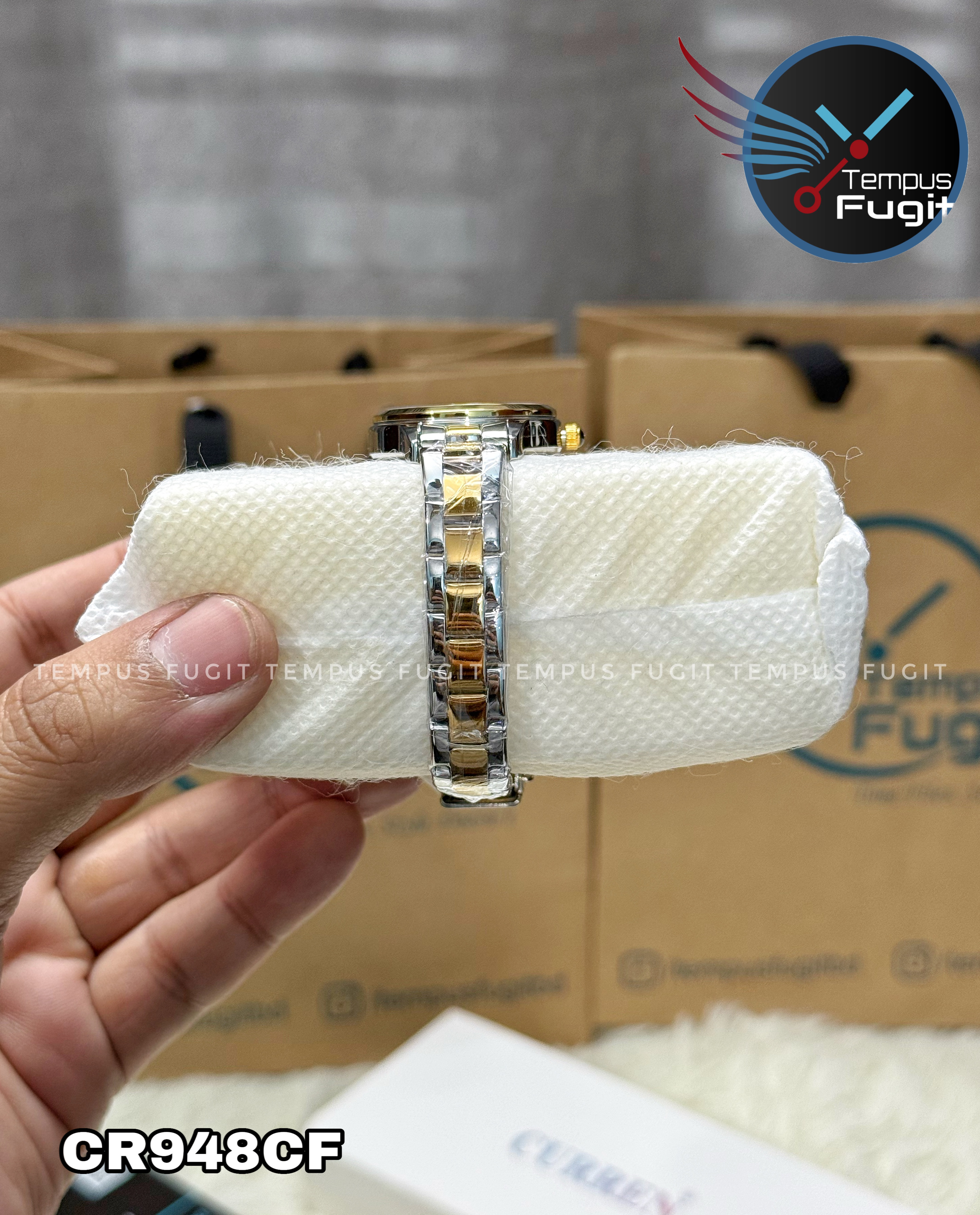 Curren 9094 Ladies Chain Watch- Golden Dial- Golden Bezel- Silver+Golden Chain- TF Code CR948CF_img_6