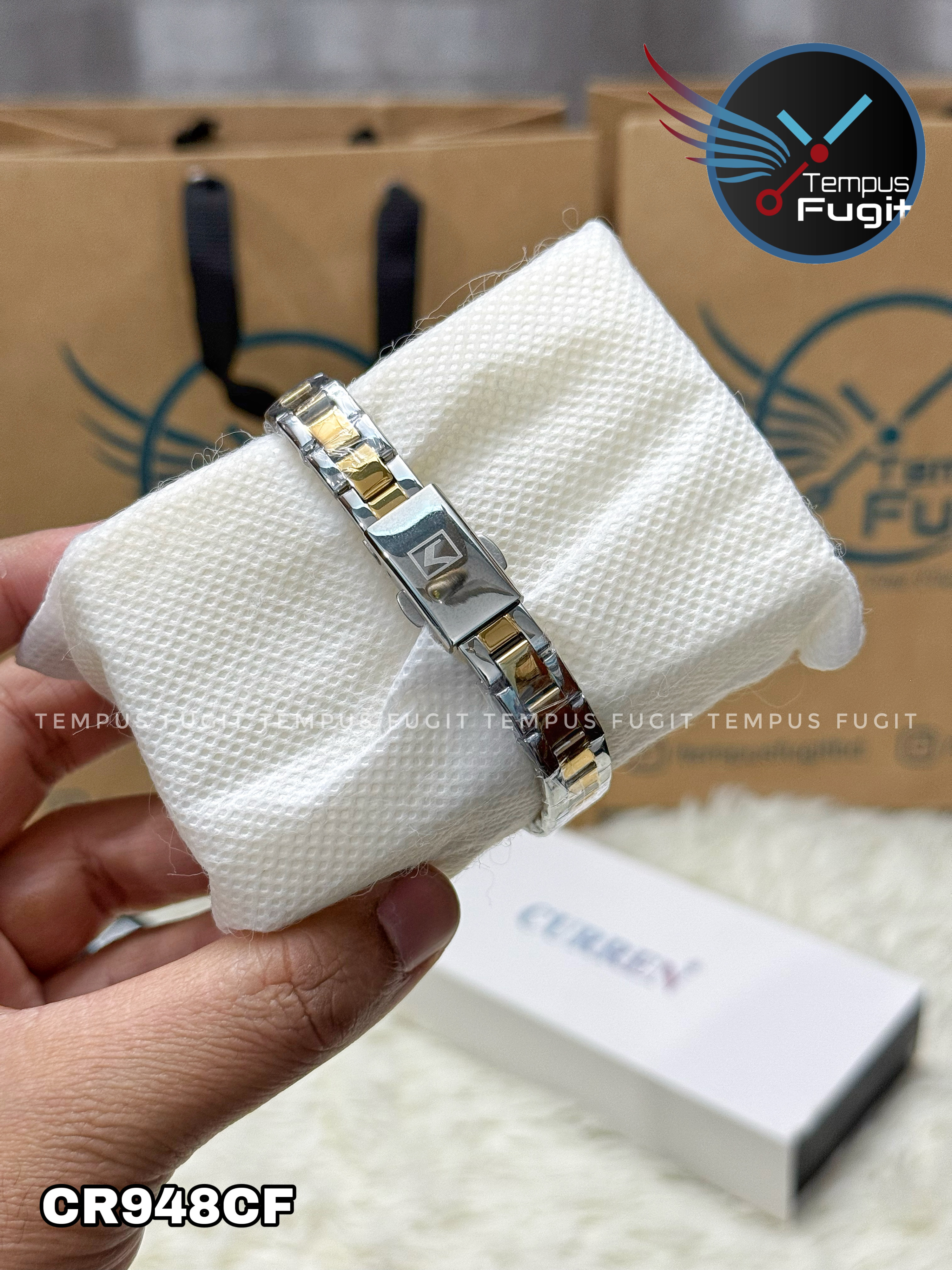 Curren 9094 Ladies Chain Watch- Golden Dial- Golden Bezel- Silver+Golden Chain- TF Code CR948CF_img_7