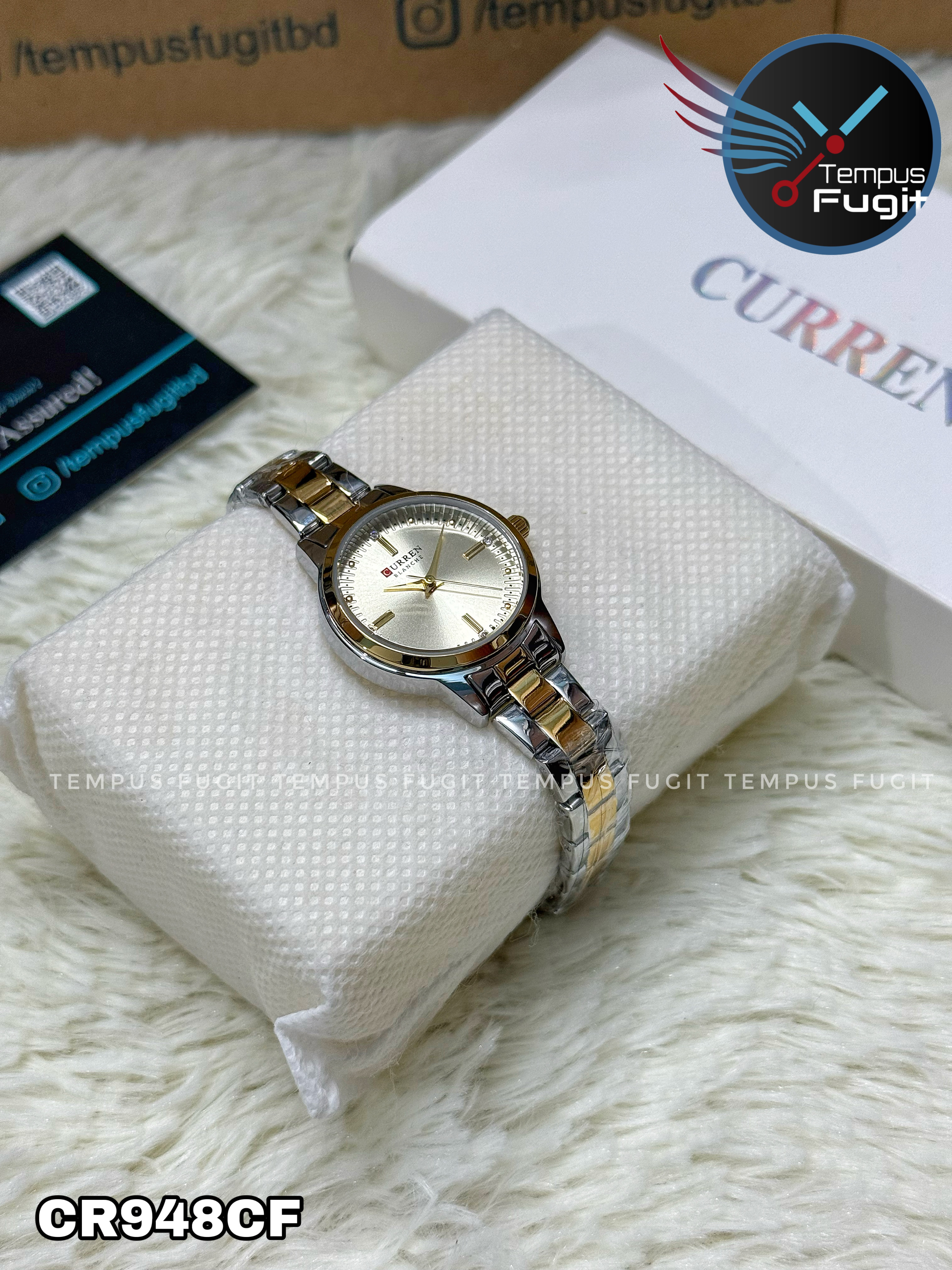 Curren 9094 Ladies Chain Watch- Golden Dial- Golden Bezel- Silver+Golden Chain- TF Code CR948CF_img_8