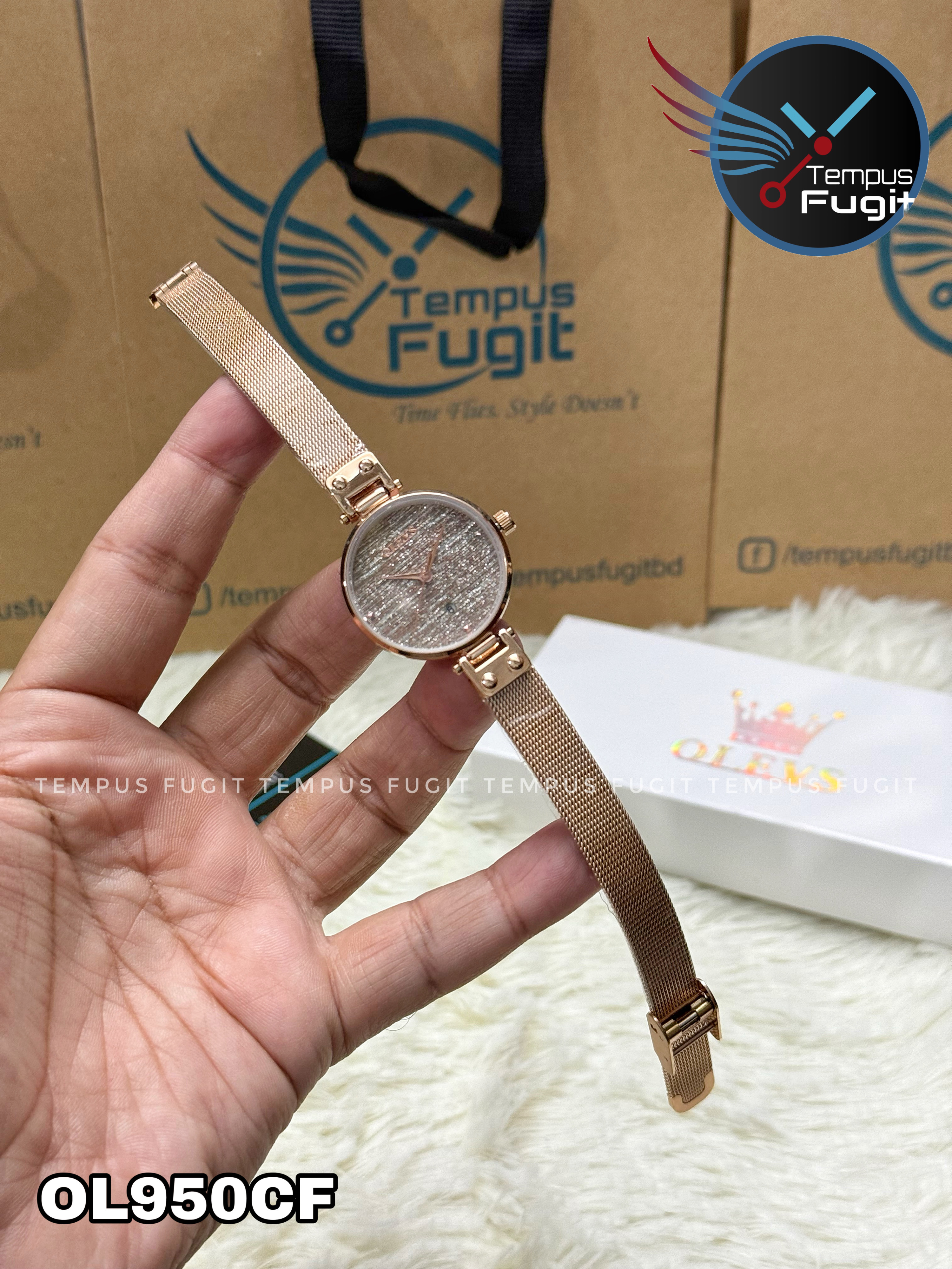 OLEVS 5887 Ladies Mesh Chain Watch- Rose Golden Dial- Rose Golden Bezel- Rose Golden Chain- TF Code OL950CF_img_9