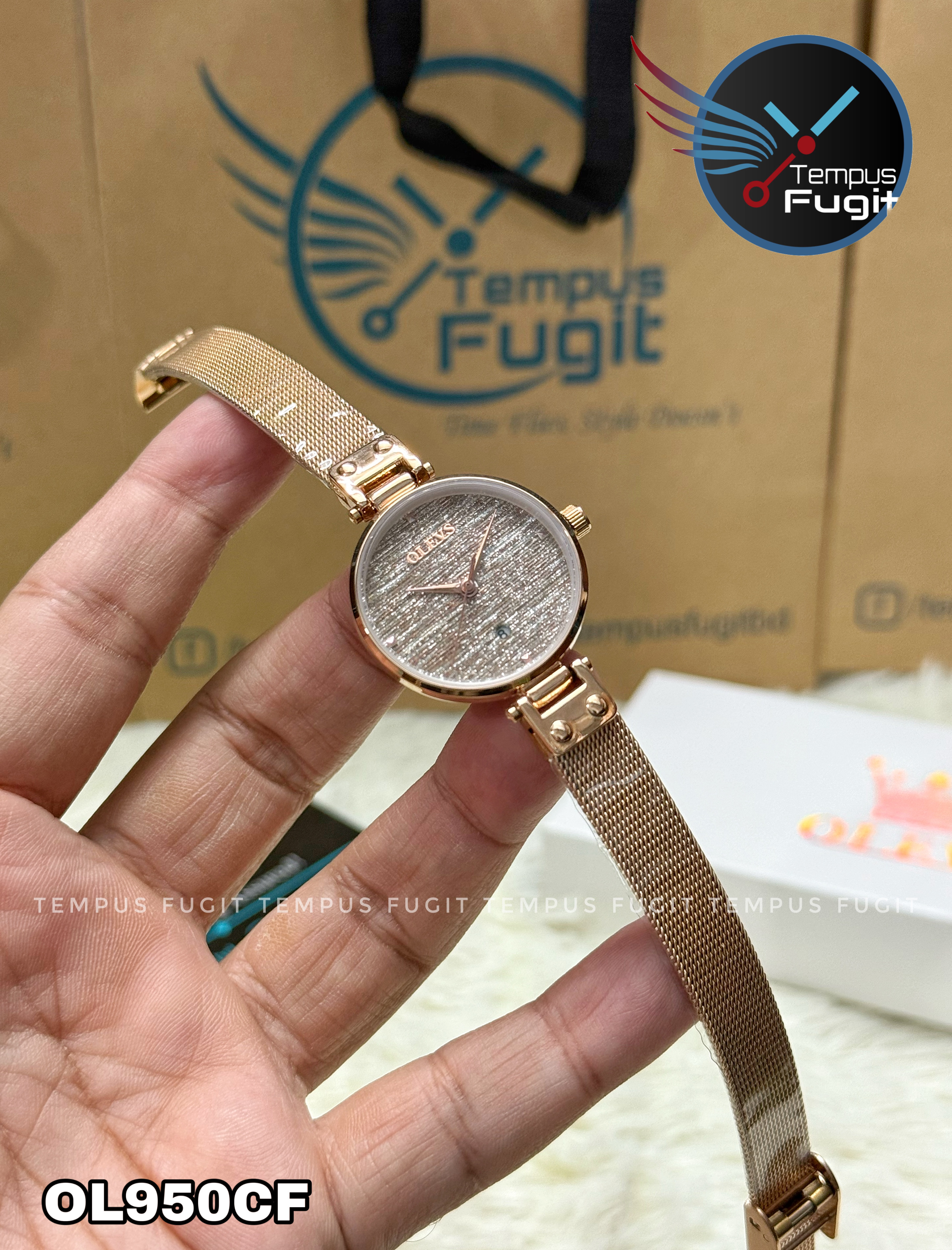 OLEVS 5887 Ladies Mesh Chain Watch- Rose Golden Dial- Rose Golden Bezel- Rose Golden Chain- TF Code OL950CF_img_10