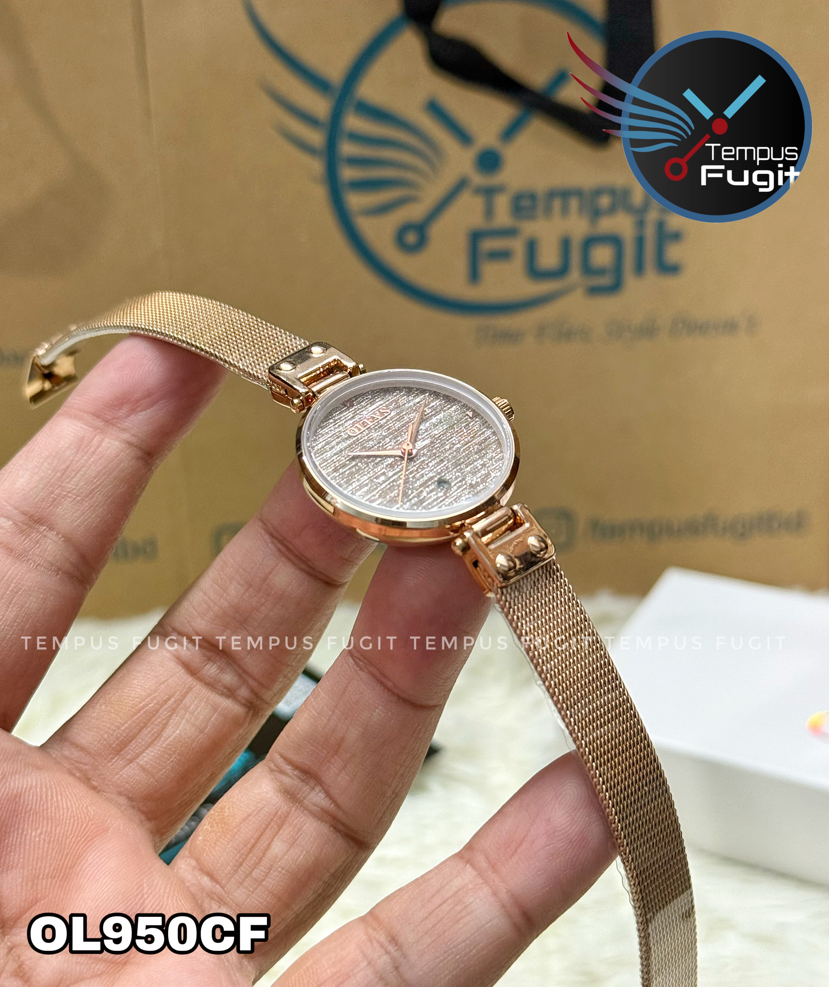 OLEVS 5887 Ladies Mesh Chain Watch- Rose Golden Dial- Rose Golden Bezel- Rose Golden Chain- TF Code OL950CF_img_11