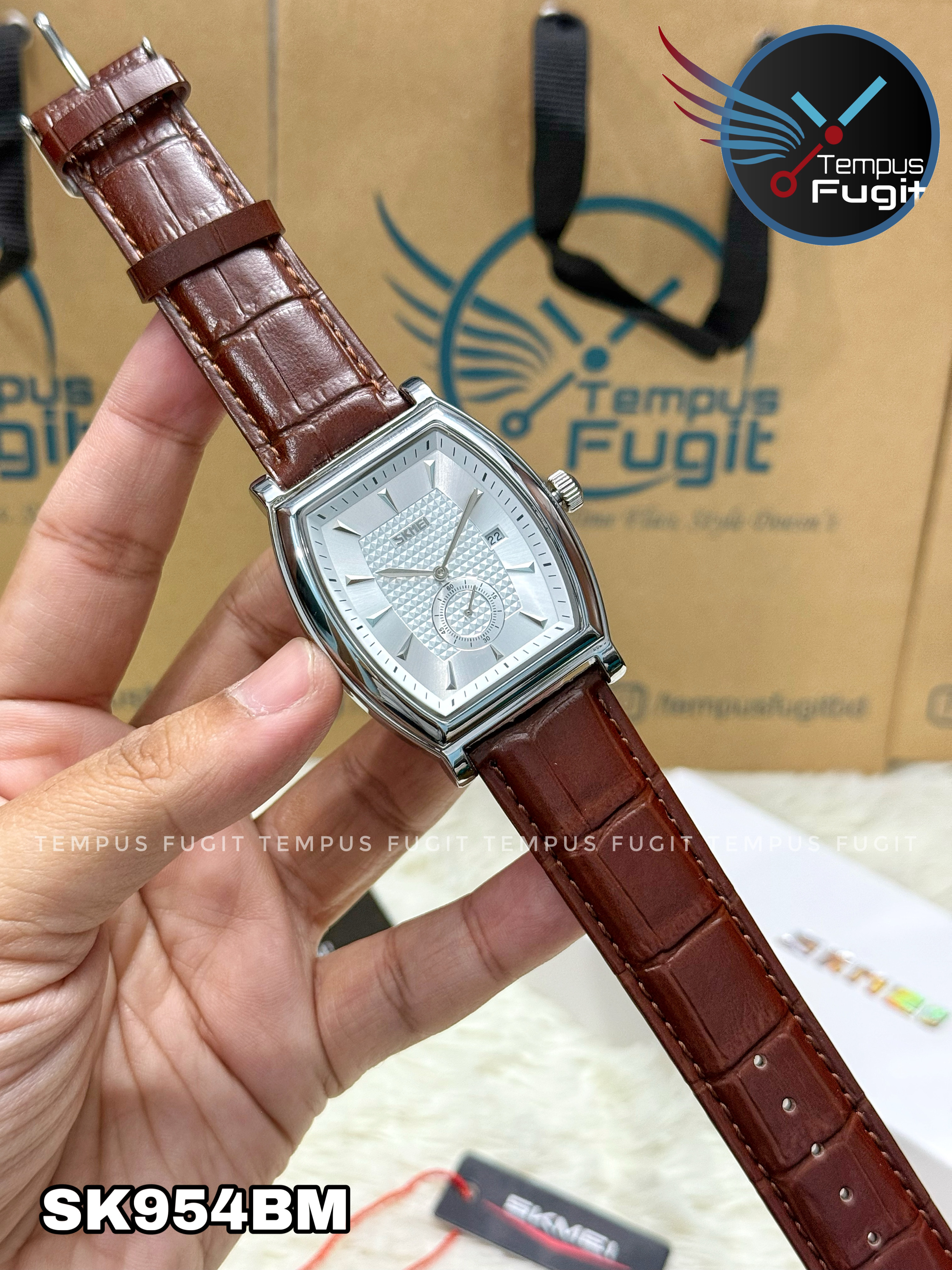 SKMEI 9306 Gents Belt Watch- Silver Dial- Silver Bezel- Leather Color Belt- TF Code SK954BM_img_4