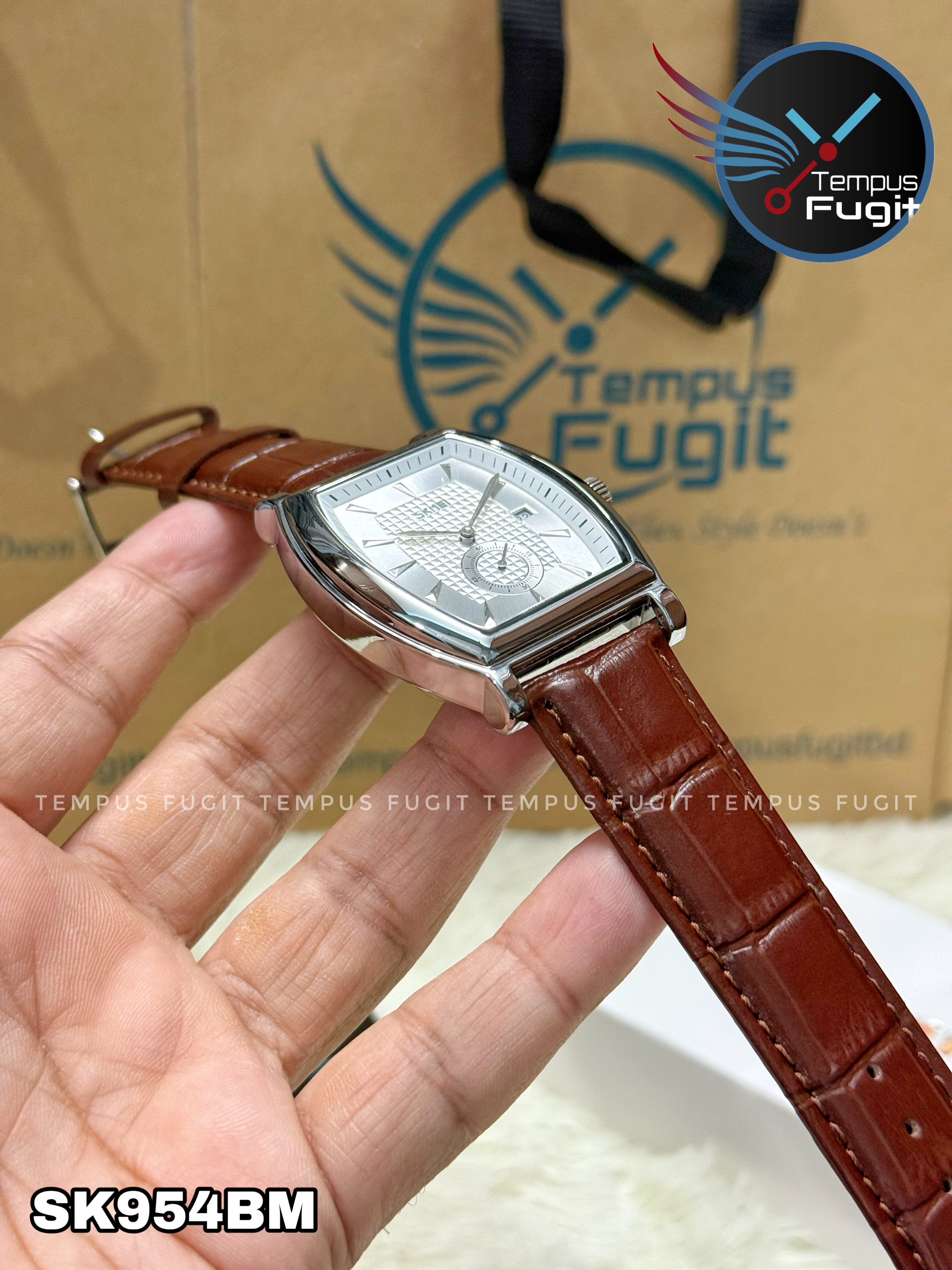 SKMEI 9306 Gents Belt Watch- Silver Dial- Silver Bezel- Leather Color Belt- TF Code SK954BM_img_5