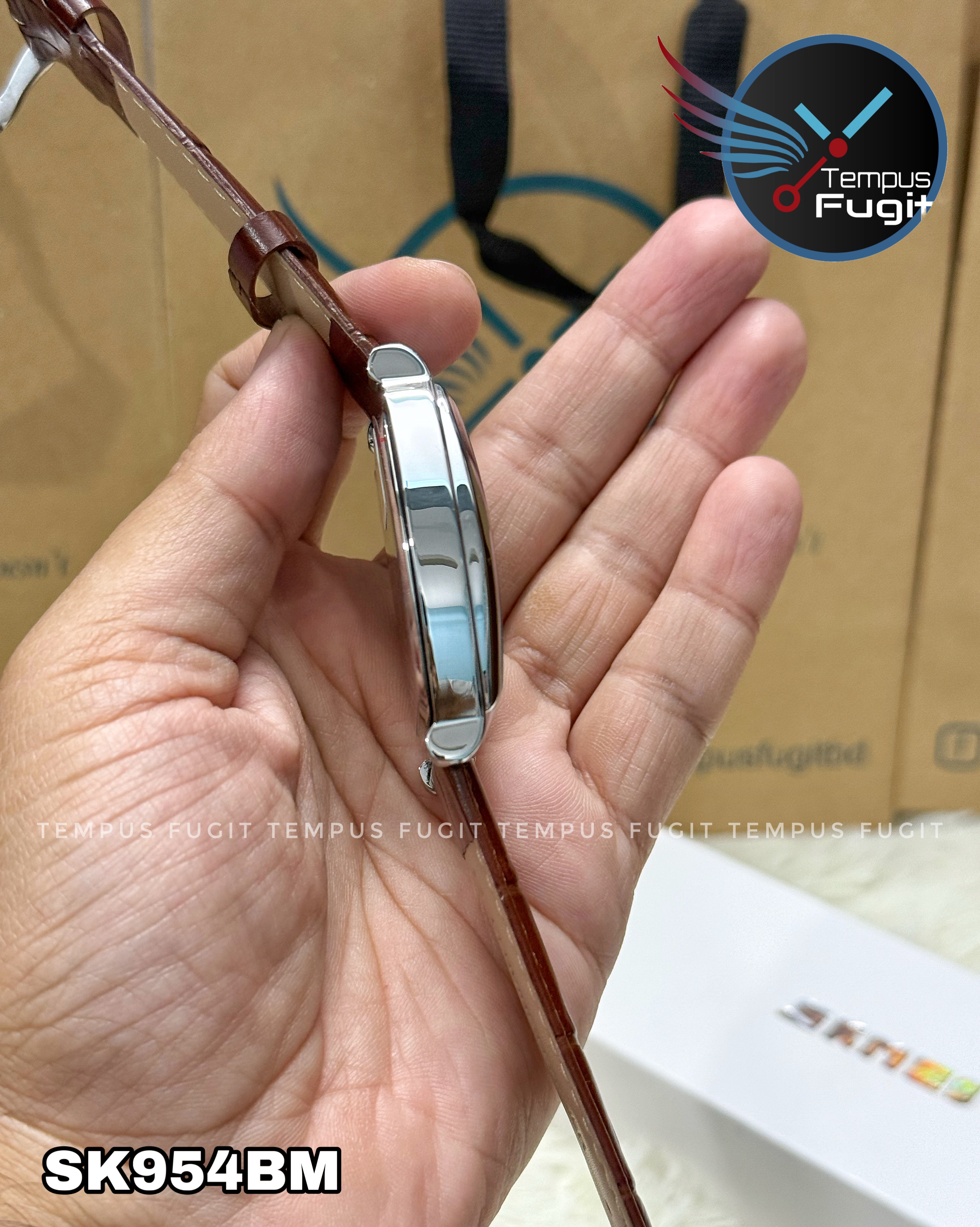 SKMEI 9306 Gents Belt Watch- Silver Dial- Silver Bezel- Leather Color Belt- TF Code SK954BM_img_6