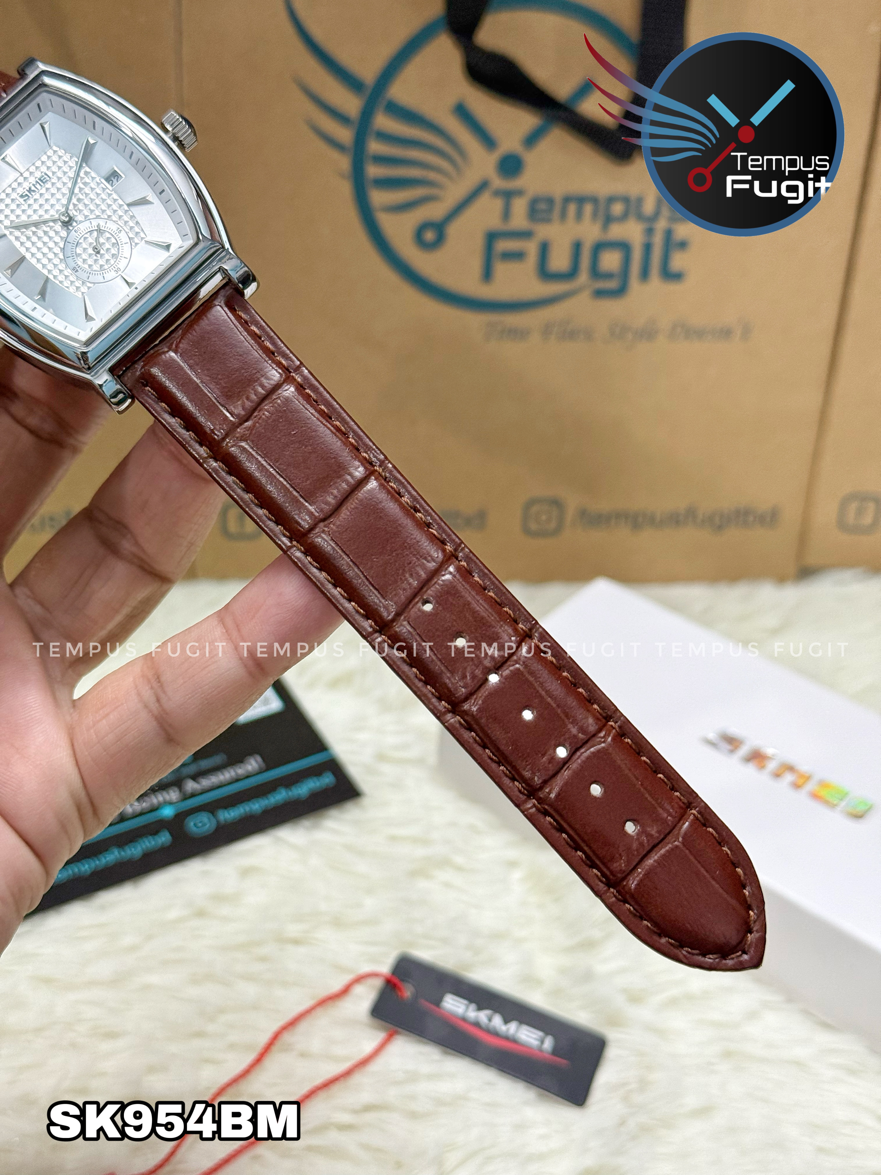 SKMEI 9306 Gents Belt Watch- Silver Dial- Silver Bezel- Leather Color Belt- TF Code SK954BM_img_7