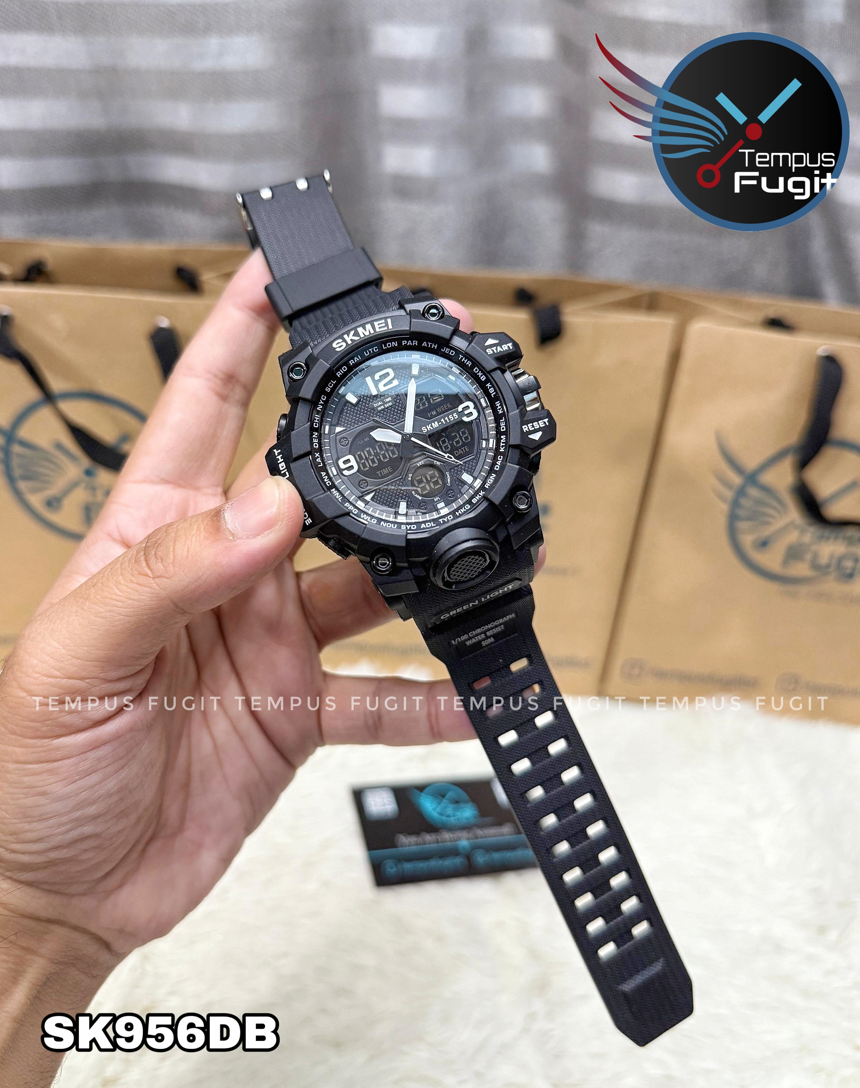 SKMEI 1155 Analogue+Digital Silicone Strap Sports Watch- Black Dial- Black Bezel- Black Strap- TF Code SK956DB_img_7