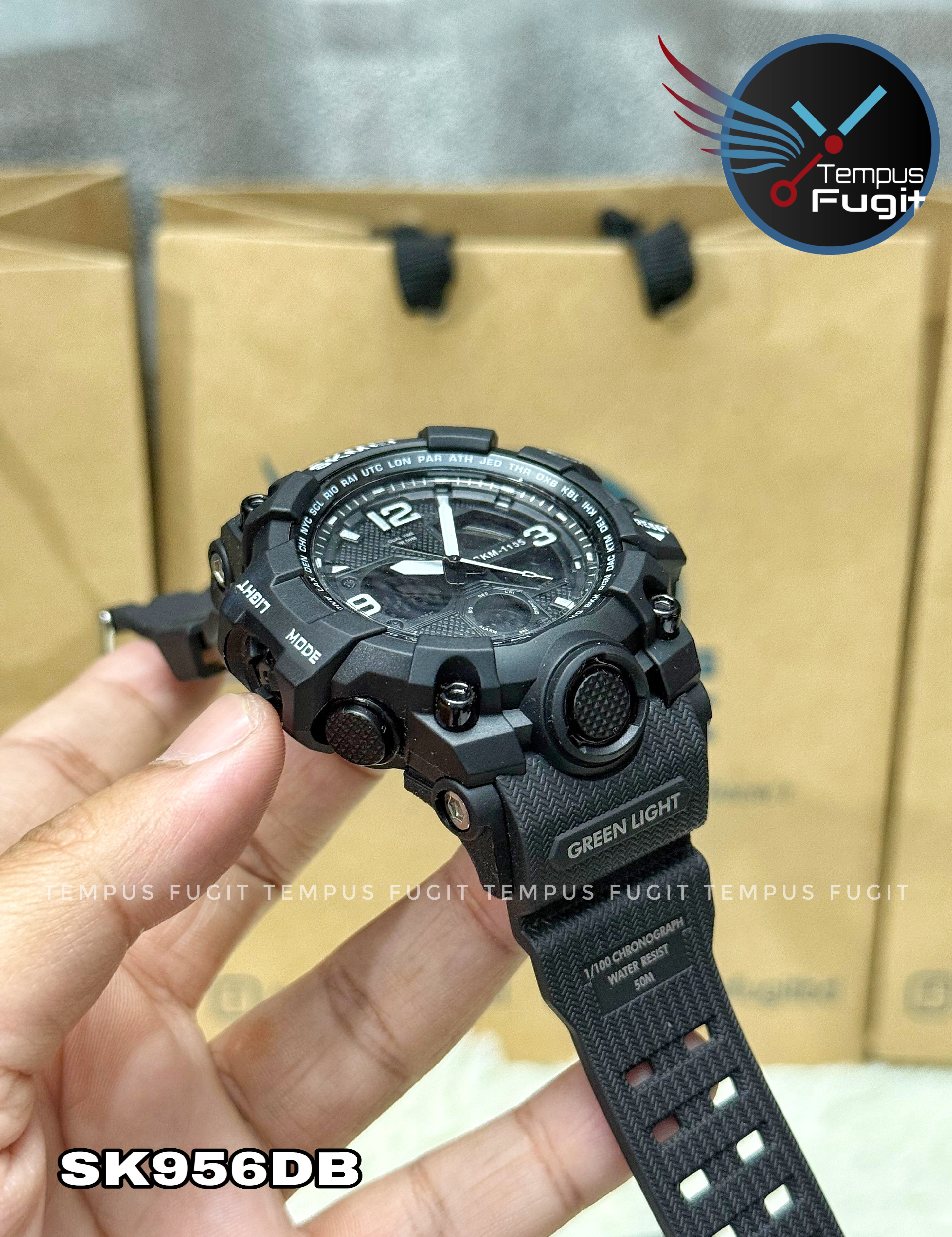 SKMEI 1155 Analogue+Digital Silicone Strap Sports Watch- Black Dial- Black Bezel- Black Strap- TF Code SK956DB_img_9