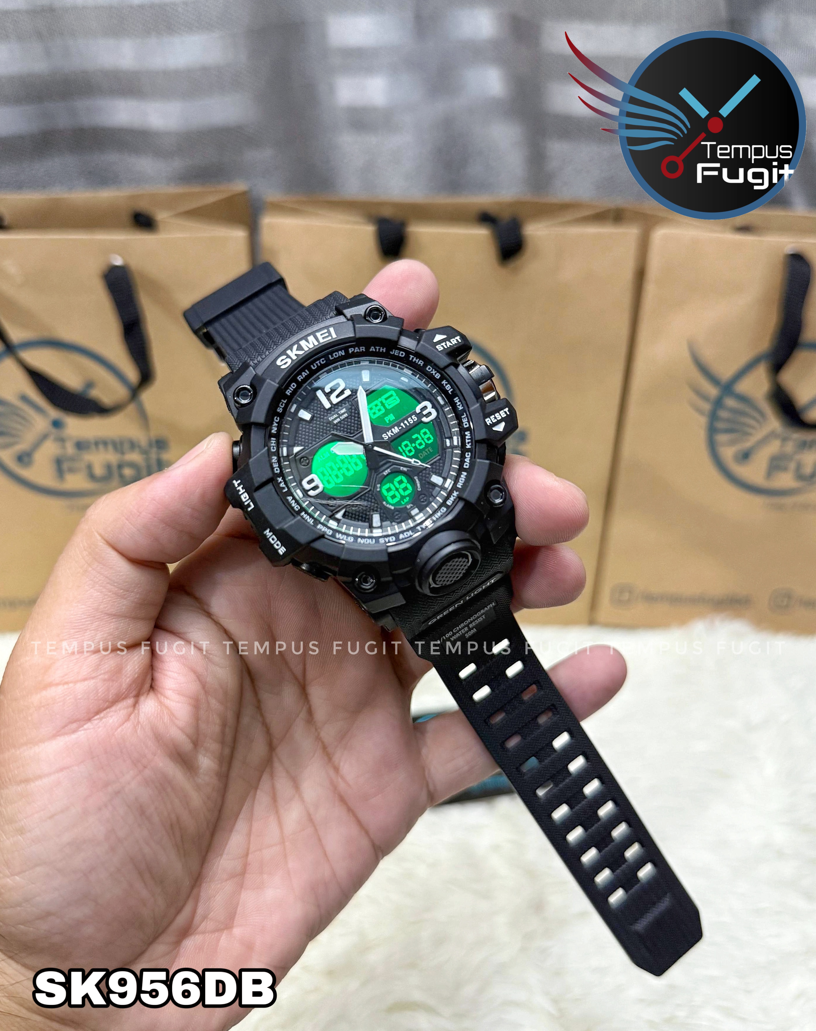 SKMEI 1155 Analogue+Digital Silicone Strap Sports Watch- Black Dial- Black Bezel- Black Strap- TF Code SK956DB_img_10