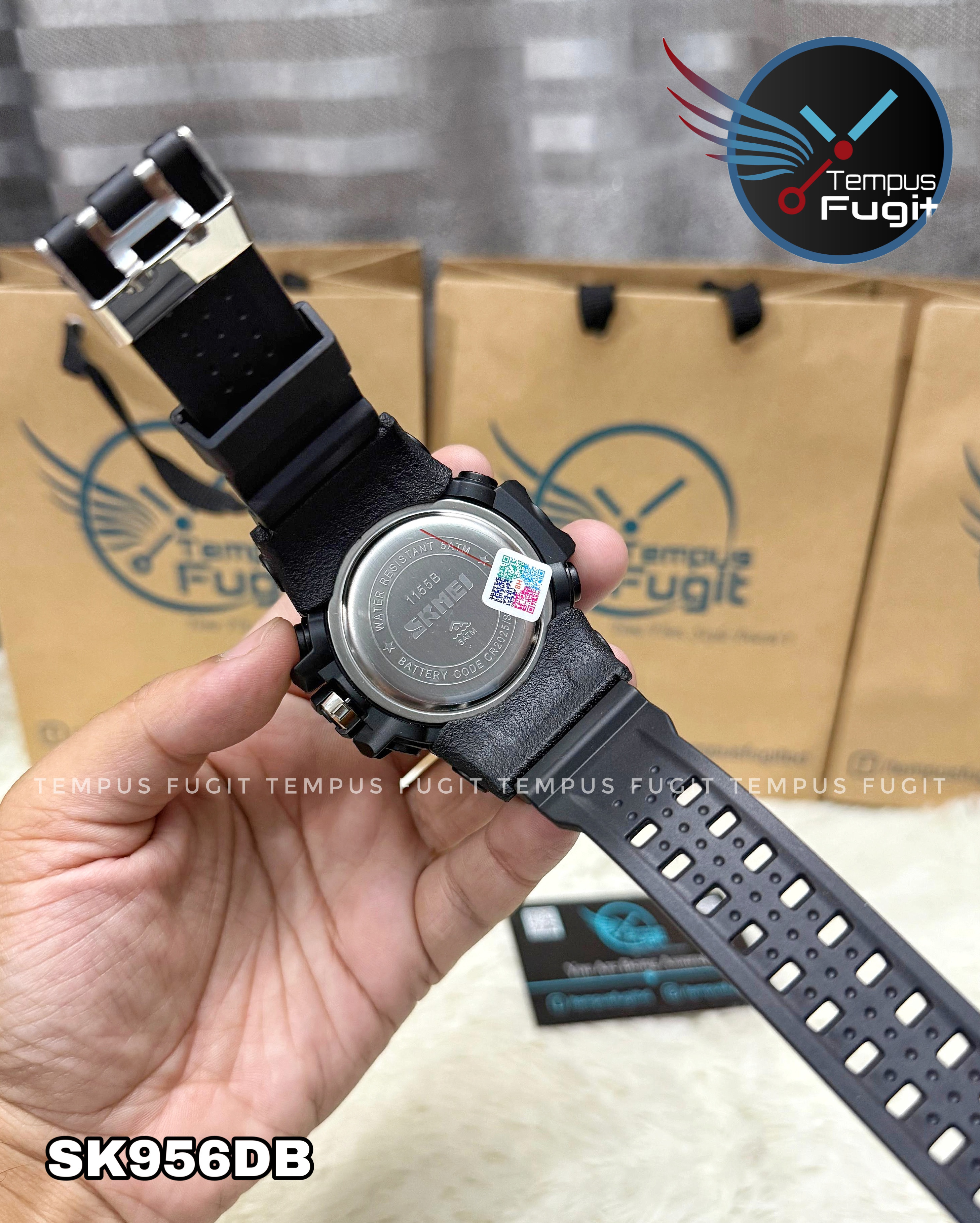 SKMEI 1155 Analogue+Digital Silicone Strap Sports Watch- Black Dial- Black Bezel- Black Strap- TF Code SK956DB_img_12