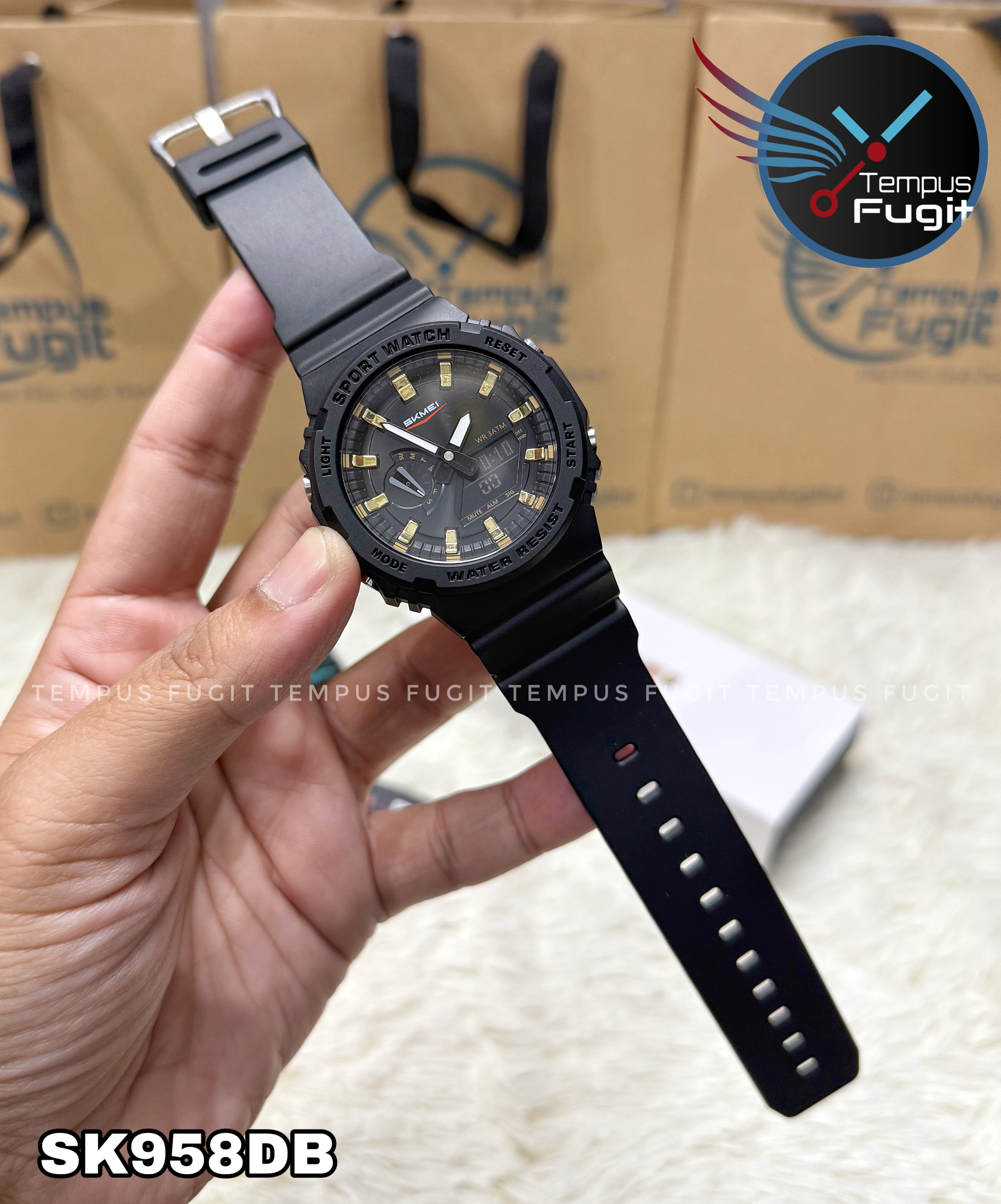 SKMEI 2351 Analogue+Digital Silicone Strap Sports Watch- Black Dial with Golden Markings- Black Bezel- Black Strap- TF Code SK958DB_img_11