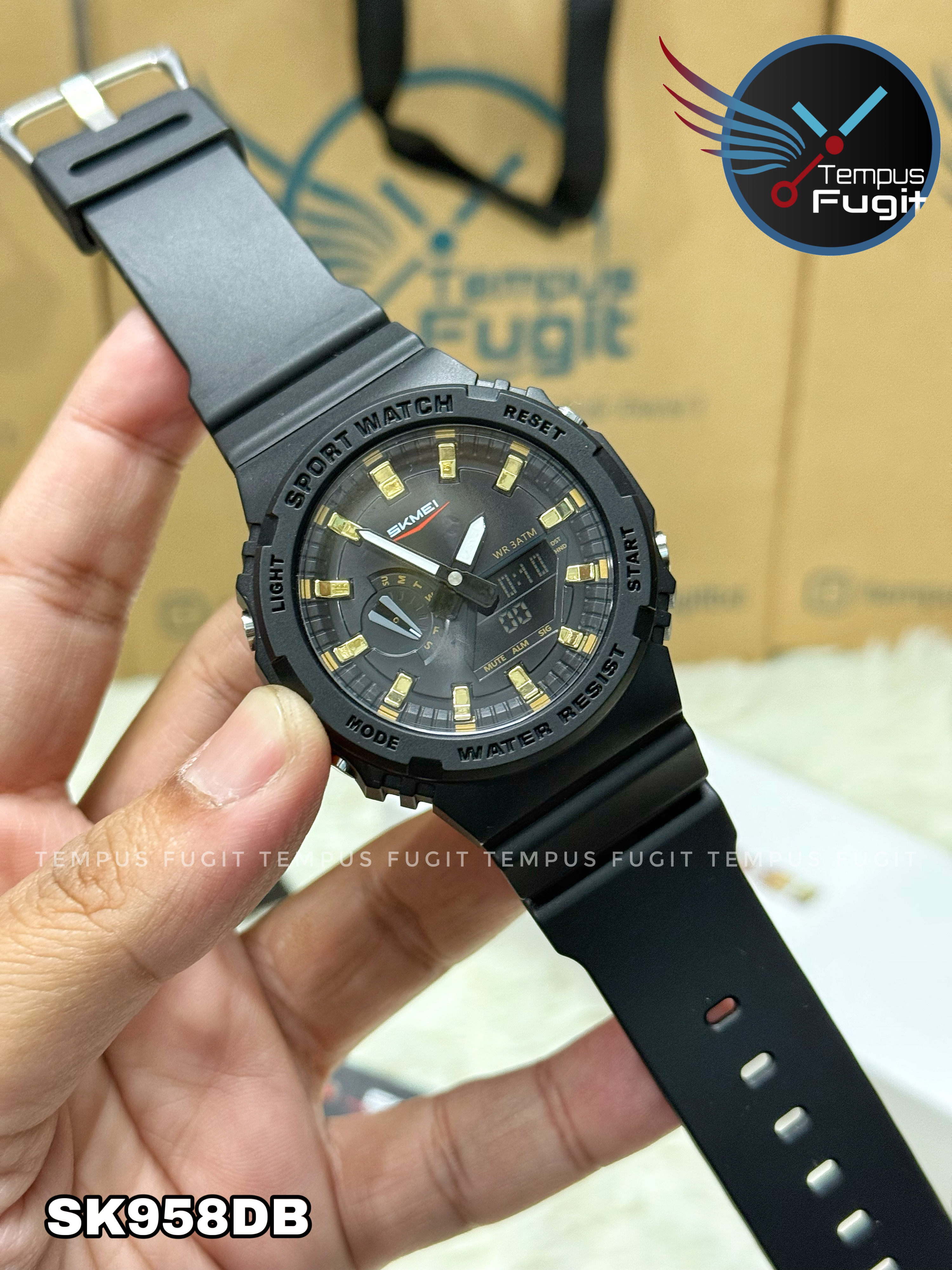 SKMEI 2351 Analogue+Digital Silicone Strap Sports Watch- Black Dial with Golden Markings- Black Bezel- Black Strap- TF Code SK958DB_img_12