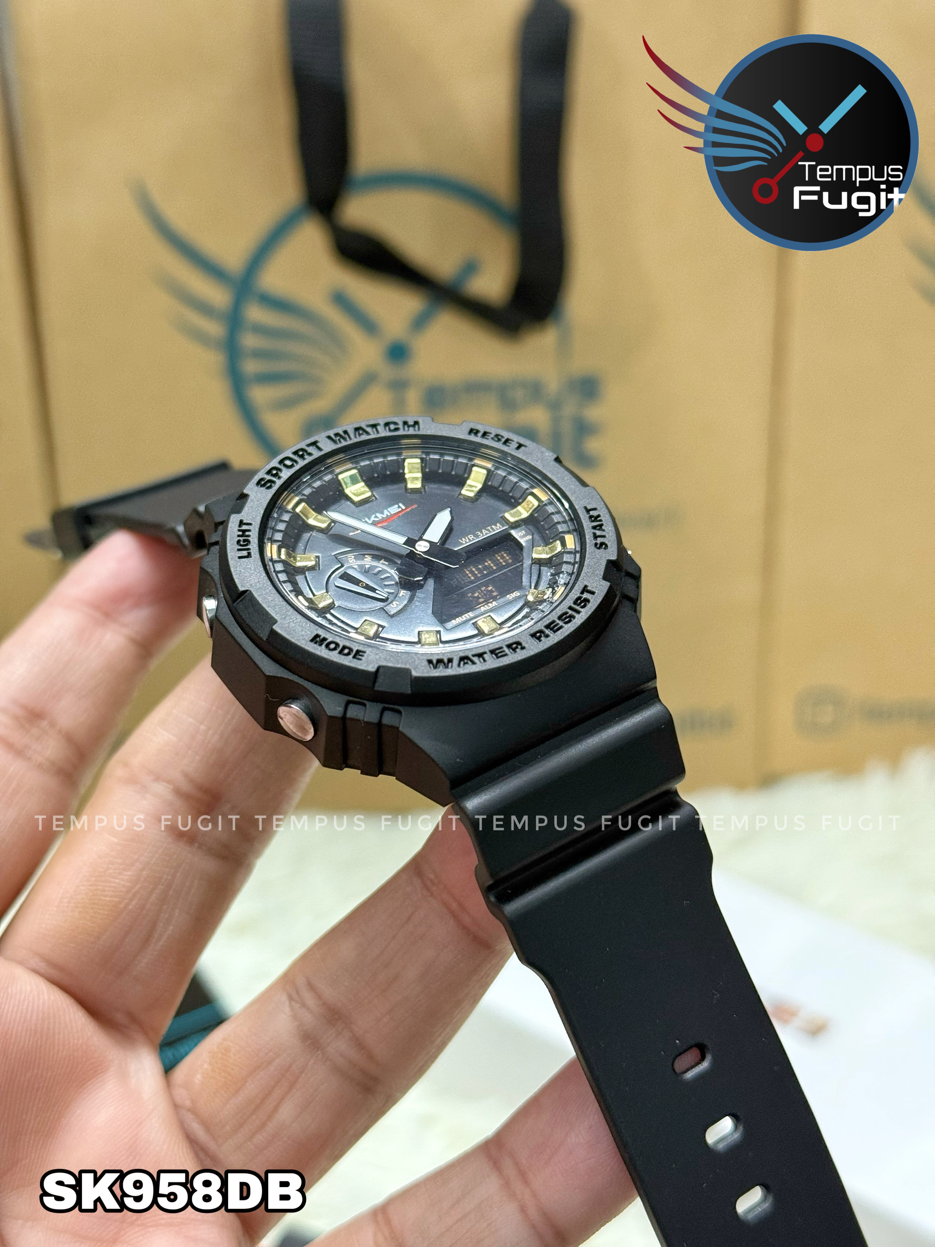 SKMEI 2351 Analogue+Digital Silicone Strap Sports Watch- Black Dial with Golden Markings- Black Bezel- Black Strap- TF Code SK958DB_img_13