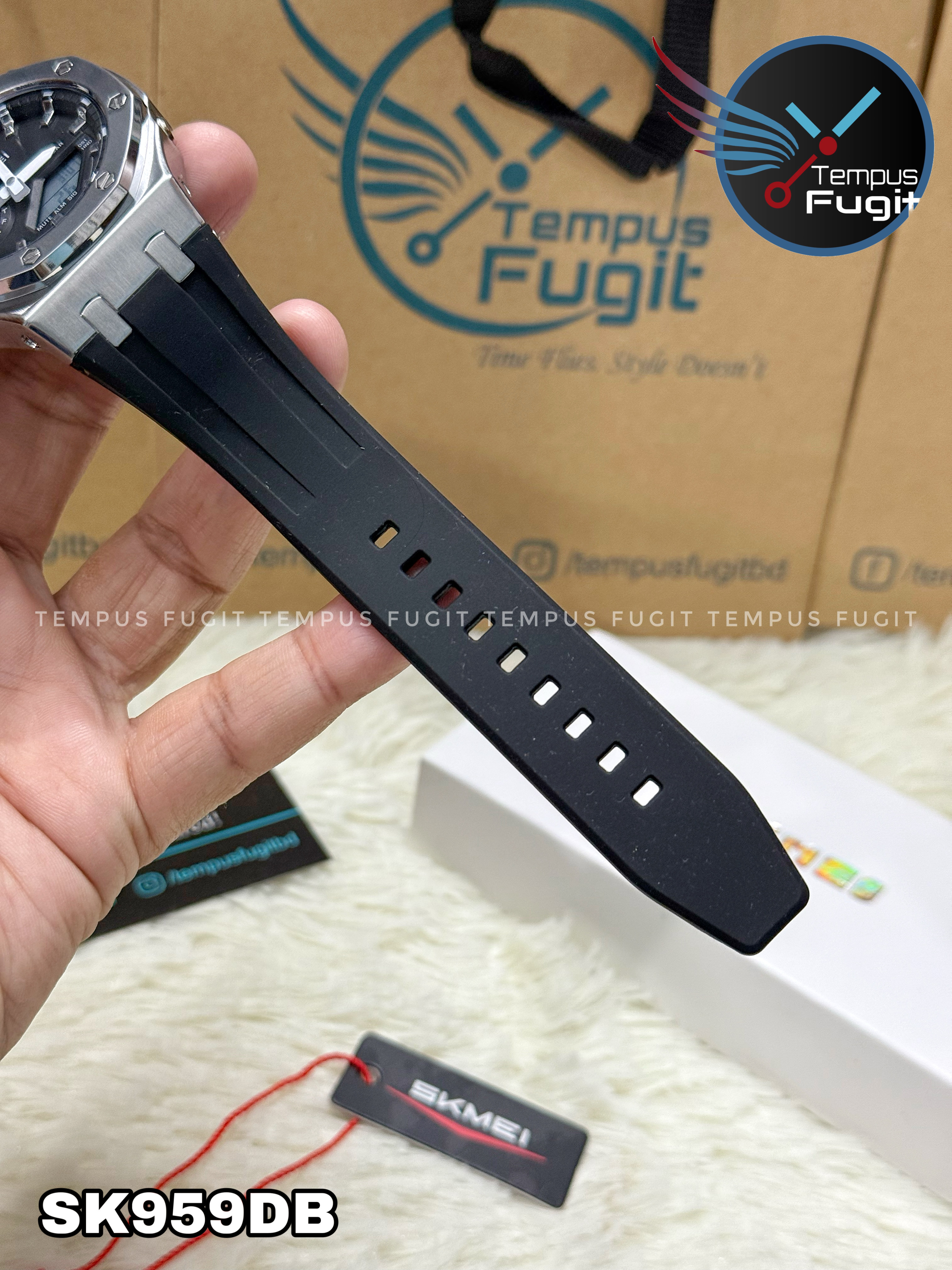 SKMEI 2243 Analogue+Digital Silicone Strap Sports Watch- Black Dial with White Markings- Silver Bezel- Black Strap- TF Code SK959DB_img_13