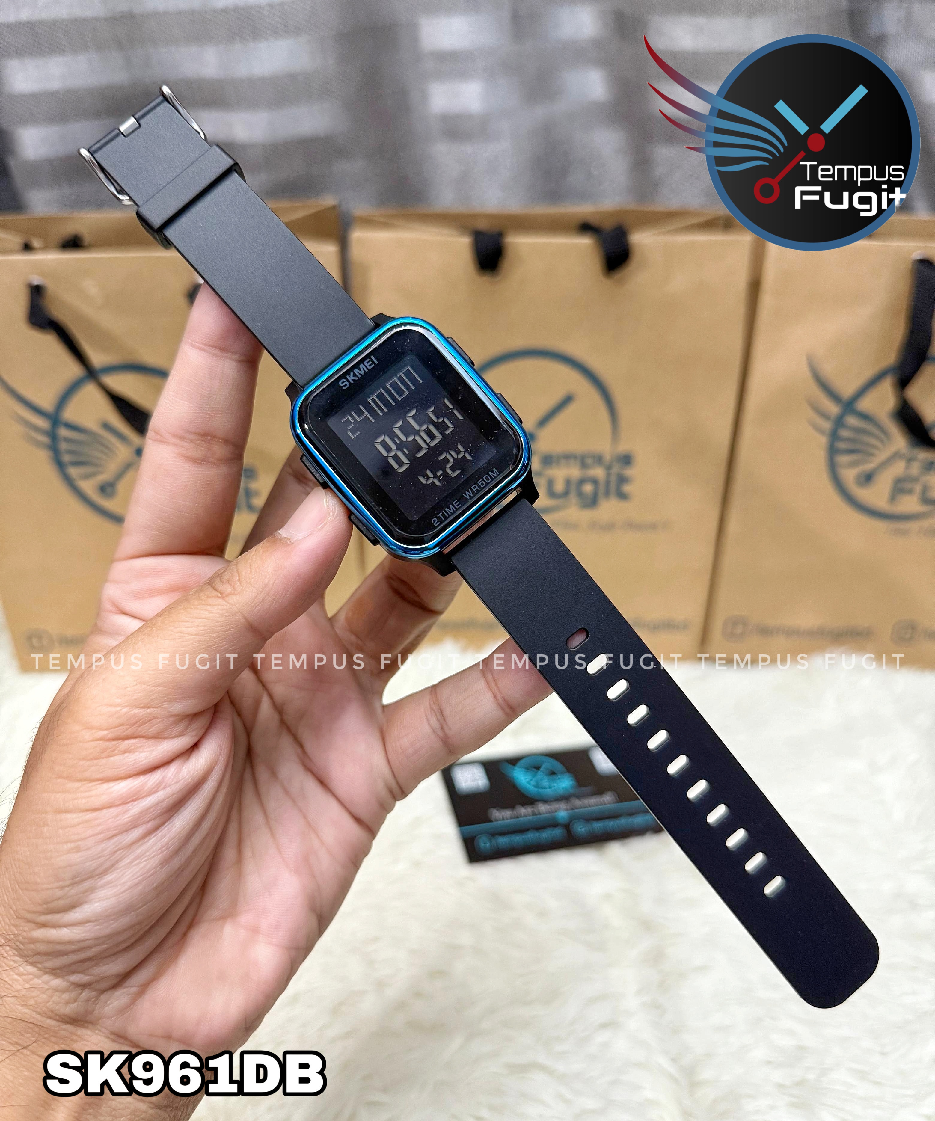 SKMEI 1858 Digital Watch- Black Dial- Blue Bezel- Black Strap- TF Code SK961DB_img_7