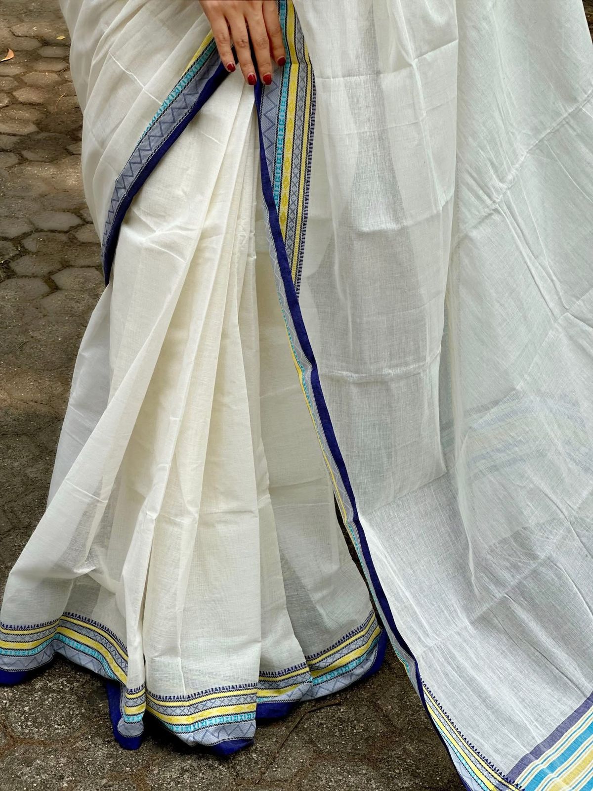 Handloom white dark blue par saree_img_2