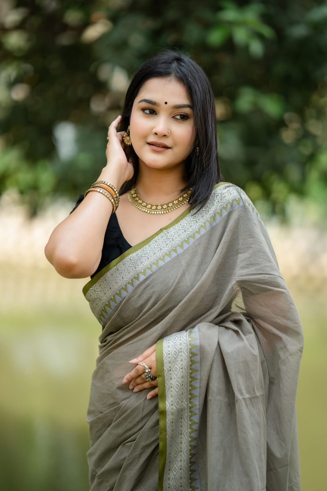 Handloom Ash colour saree