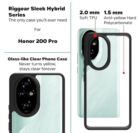 Honor 200 5G Hard Back Cover Q Series Case,Transparent Hard Back And Silicone Tpu Black Frame High Protection Compatible with Honor 200_img_3