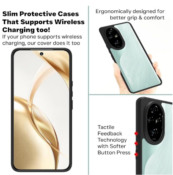 Honor 200 5G Hard Back Cover Q Series Case,Transparent Hard Back And Silicone Tpu Black Frame High Protection Compatible with Honor 200_img_4